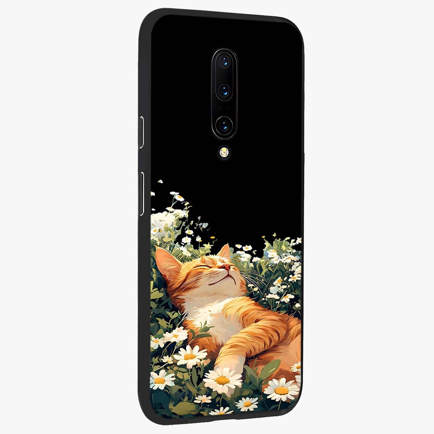 Blissful Bloom Cat Glass Case upright view showcasing charming cat design surrounded by blooming floral elements.