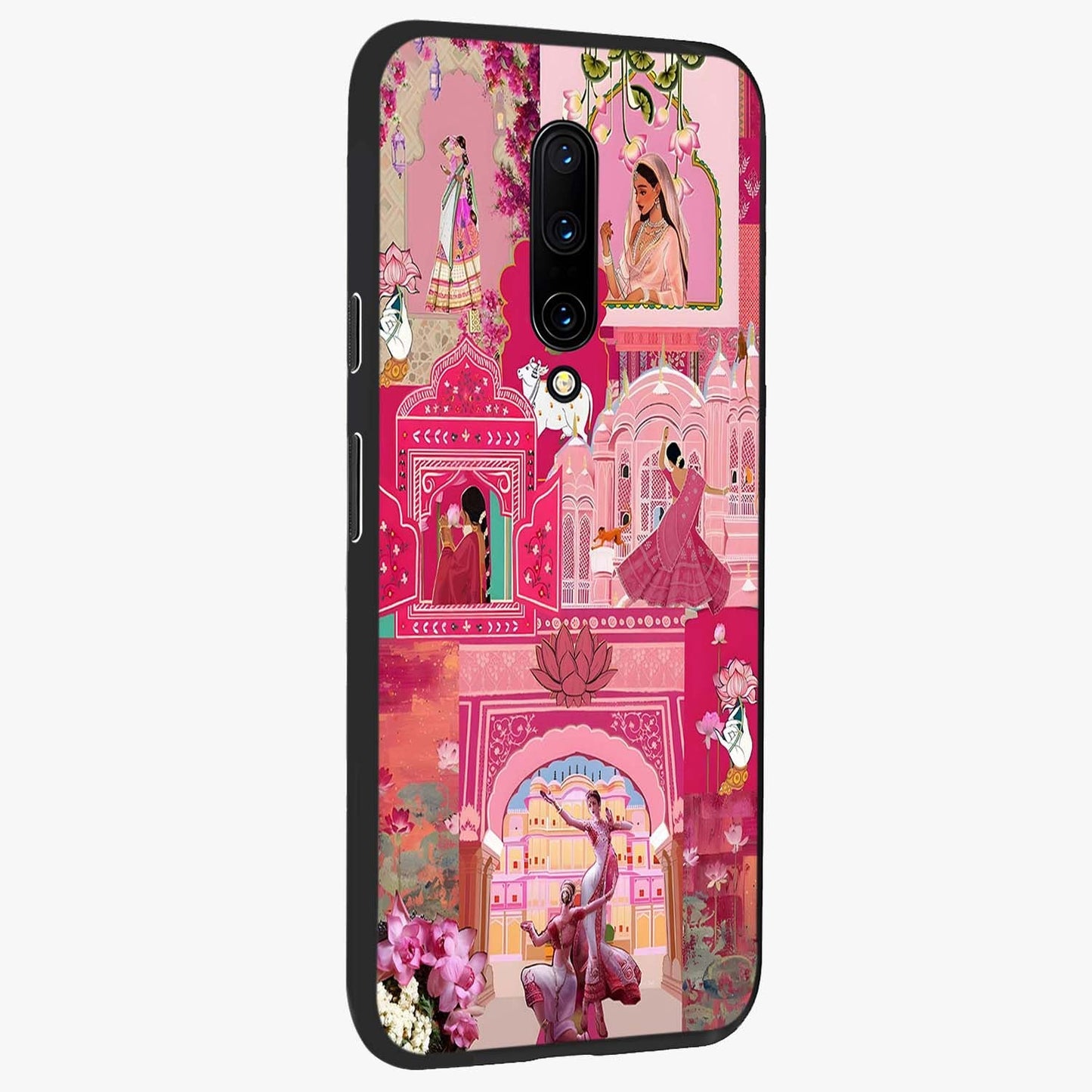 Blossoms of Rajasthan Glass Case upright view showcasing colorful floral design inspired by traditional Indian art.