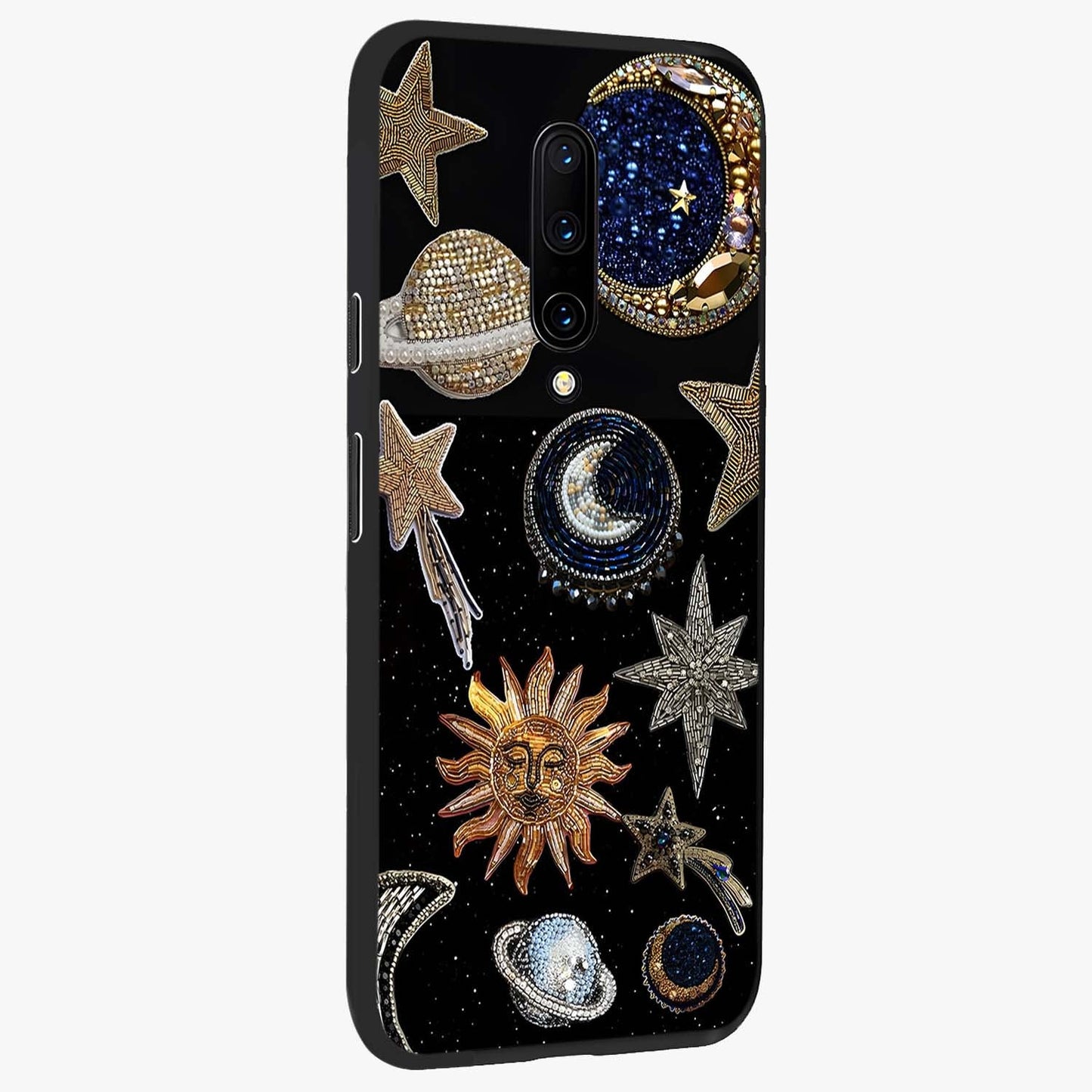 Celestial Gem Constellations Glass Case upright view showcasing cosmic constellation artwork with celestial aesthetic style.