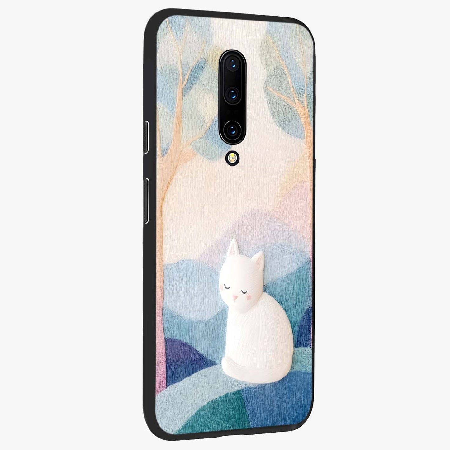 Cotton Dream Cat Glass Case upright view showcasing charming cat artwork with cozy dreamy theme.