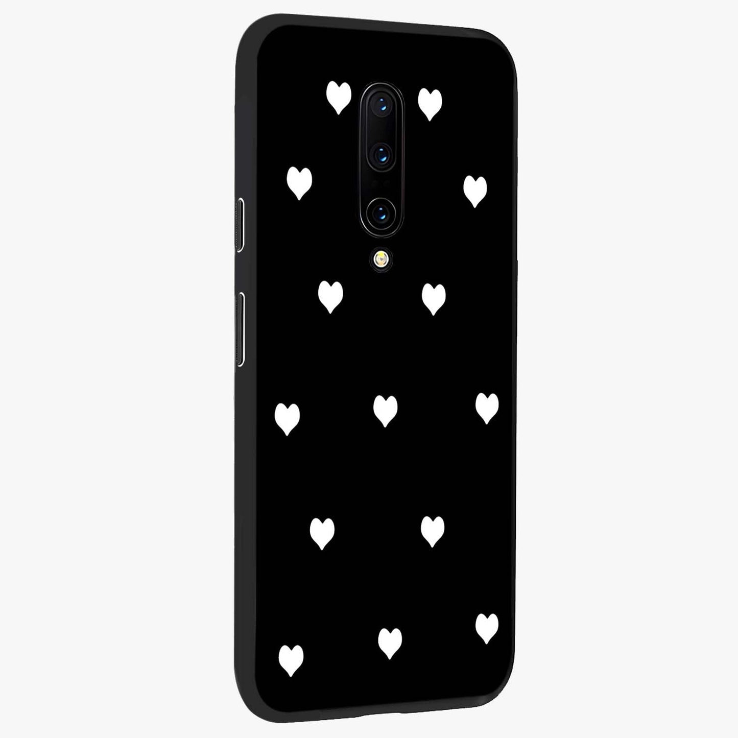Cute And Simple White Hearts Glass Case upright view showcasing simple white hearts artwork with soft minimal theme.