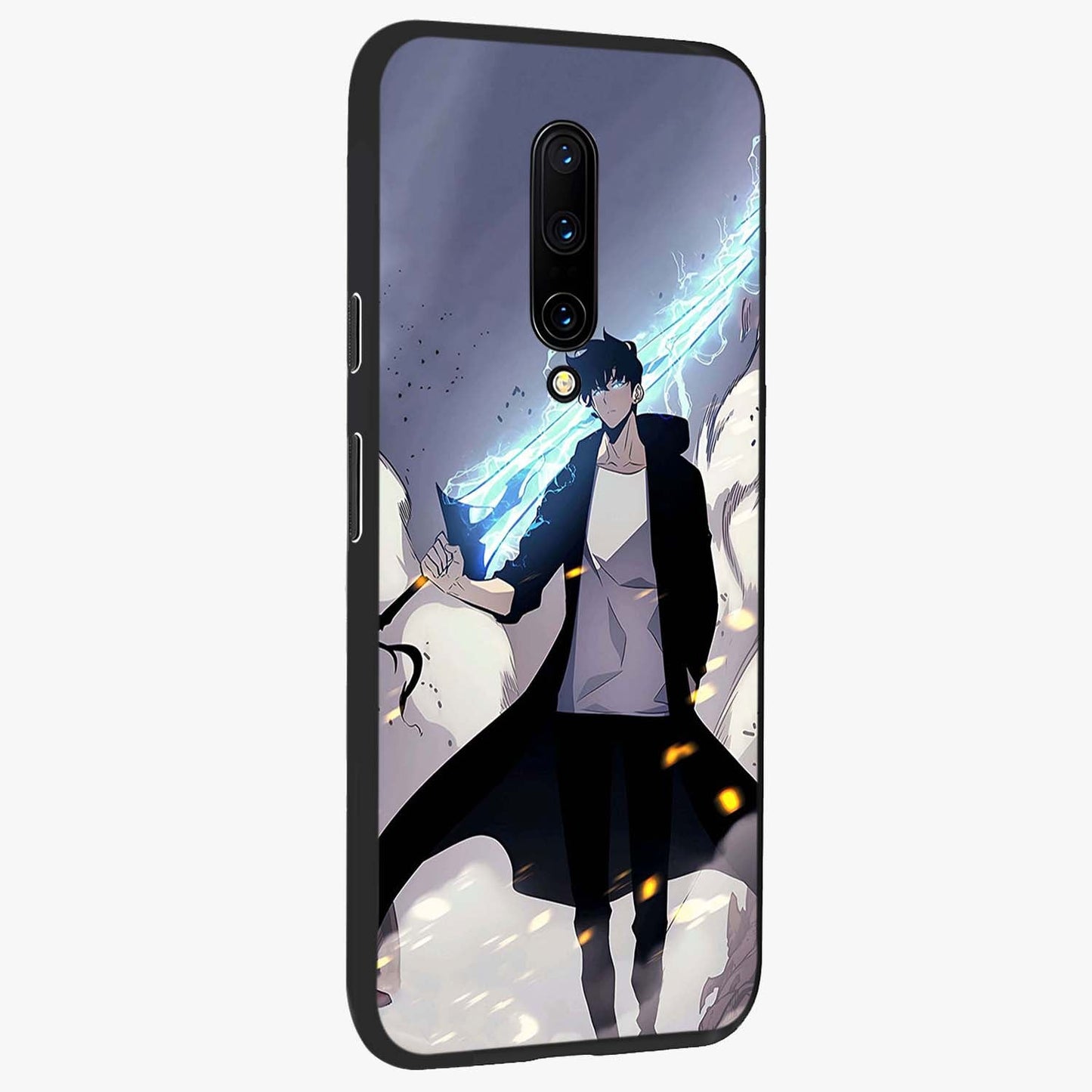 Dark Lightning Anime Warrior Glass Case upright view showcasing dramatic warrior artwork with dark lightning aesthetic.