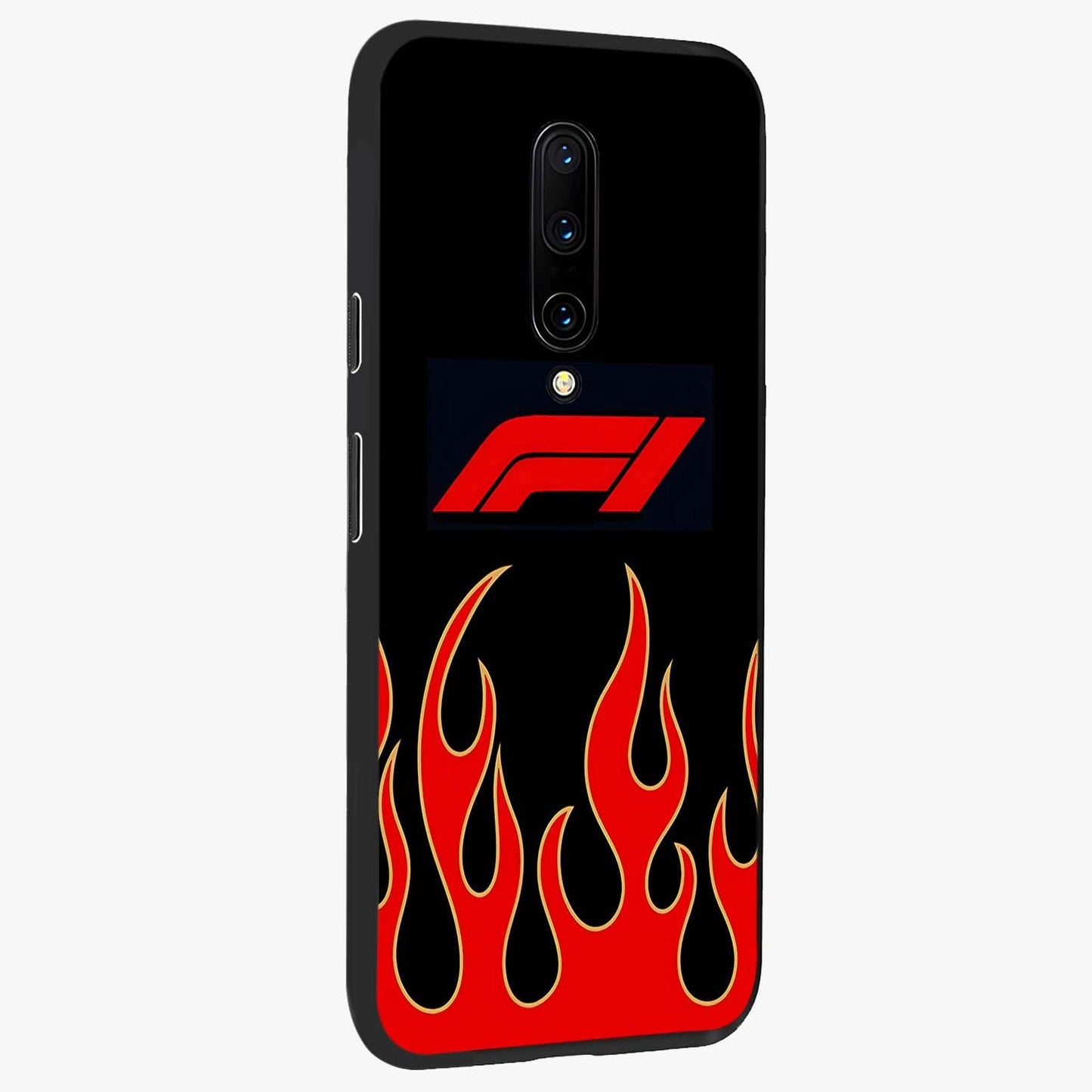 Fire F11 Glass Case upright view showcasing dynamic flame artwork with intense visual theme.