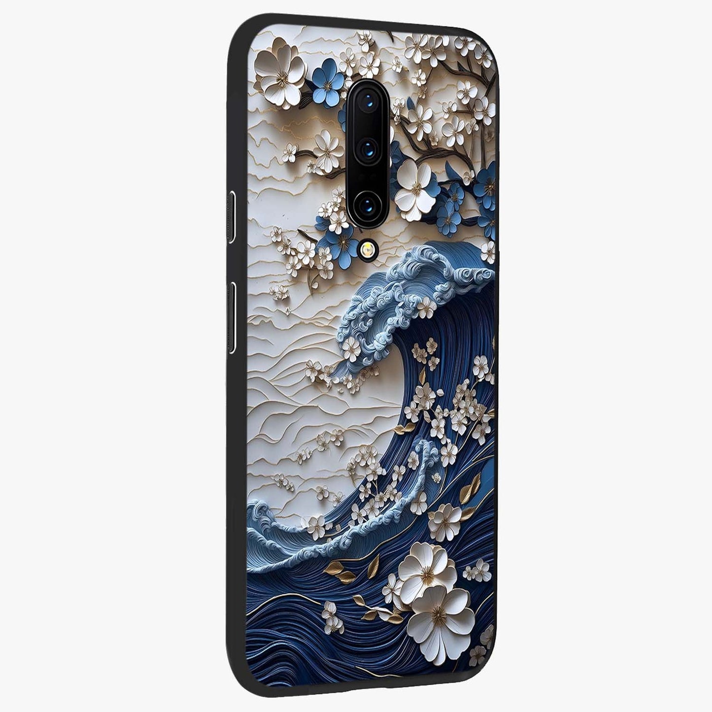 Floral Wave Origami Glass Case upright view showcasing creative floral origami artwork with artistic decorative theme.