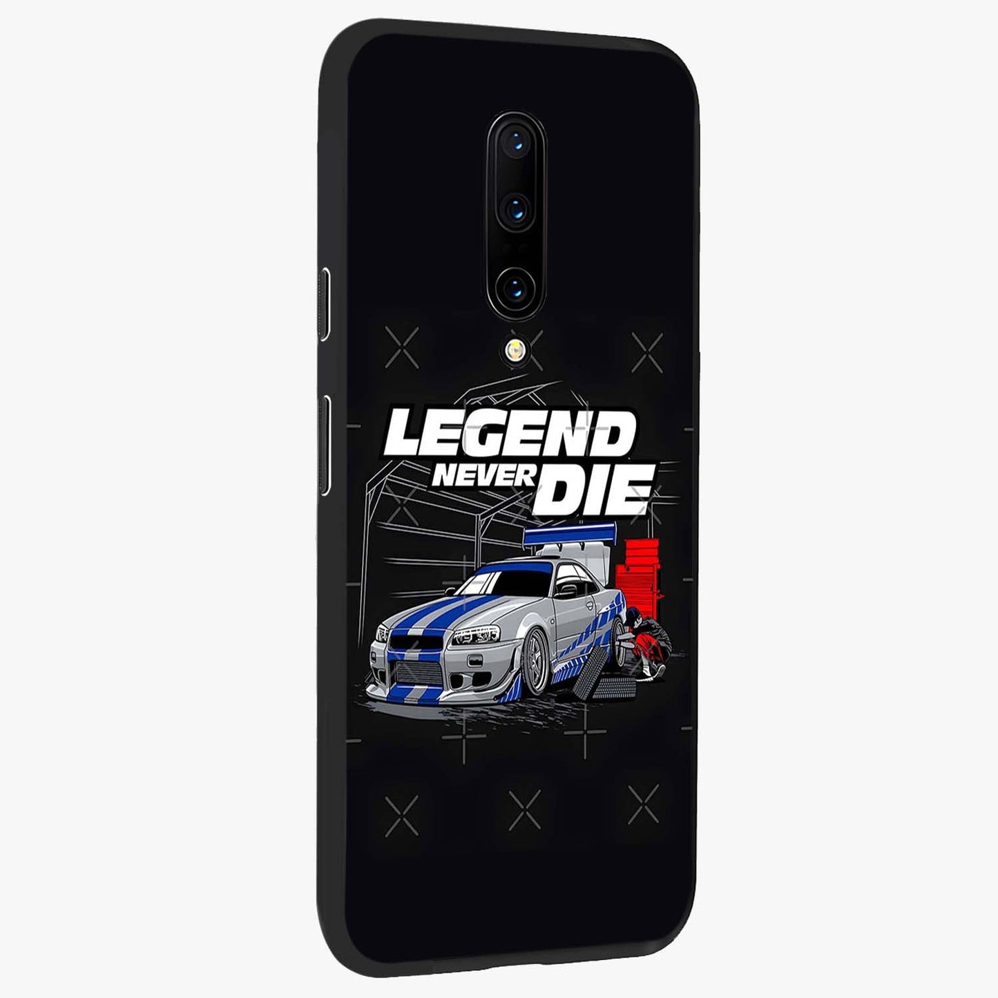 Midnight Racing Legacy Glass Case upright view showcasing powerful racing artwork with modern sports theme.