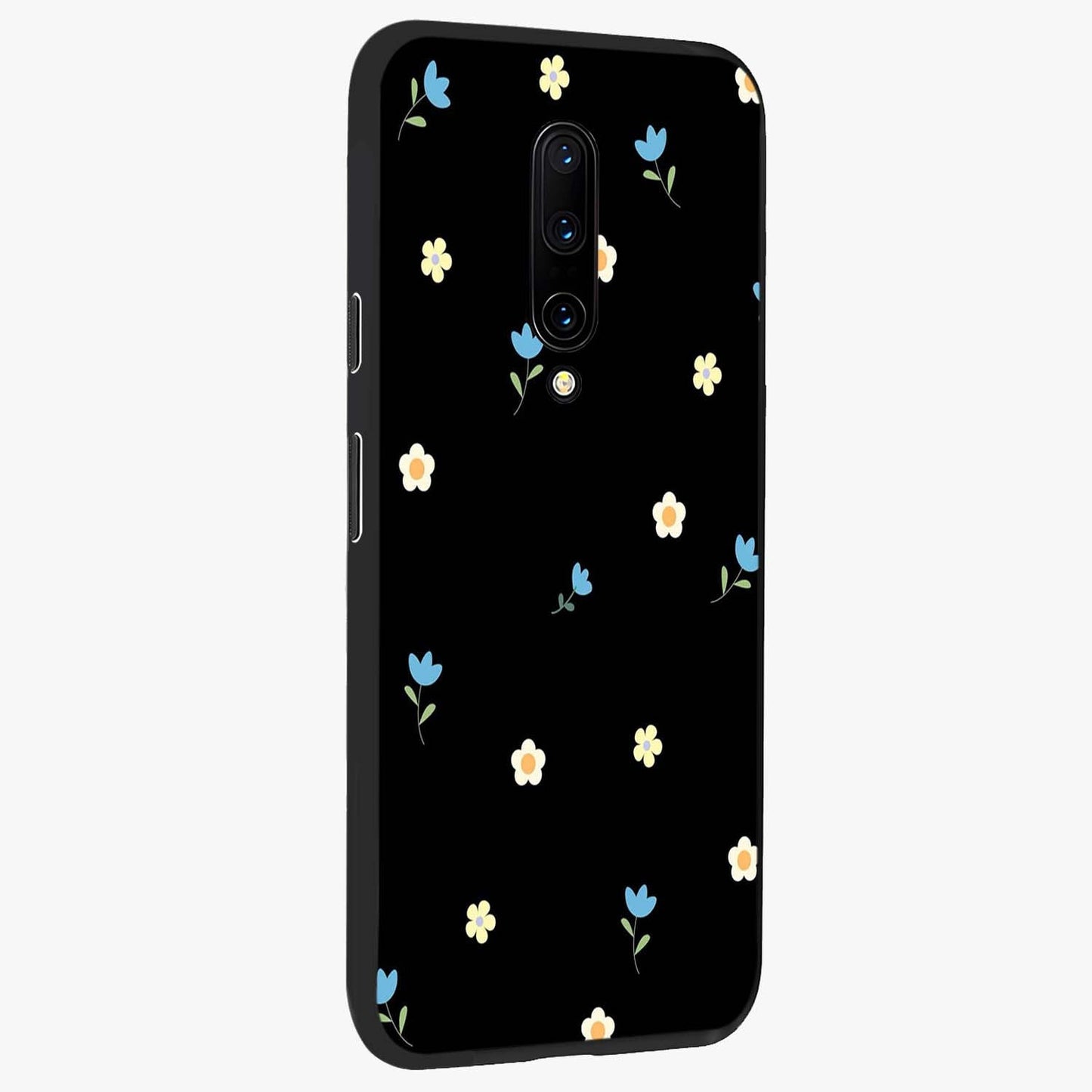 Minimal Petal Whispers Glass Case upright view showcasing elegant floral artwork with modern minimalist style.