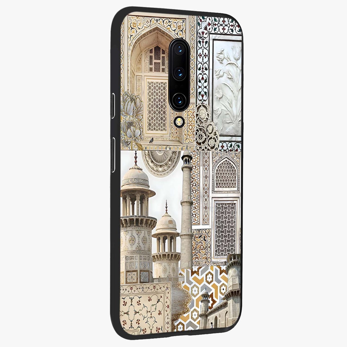 Mughal Marble Legacy Glass Case upright view showcasing ornate Mughal design with luxurious traditional theme.