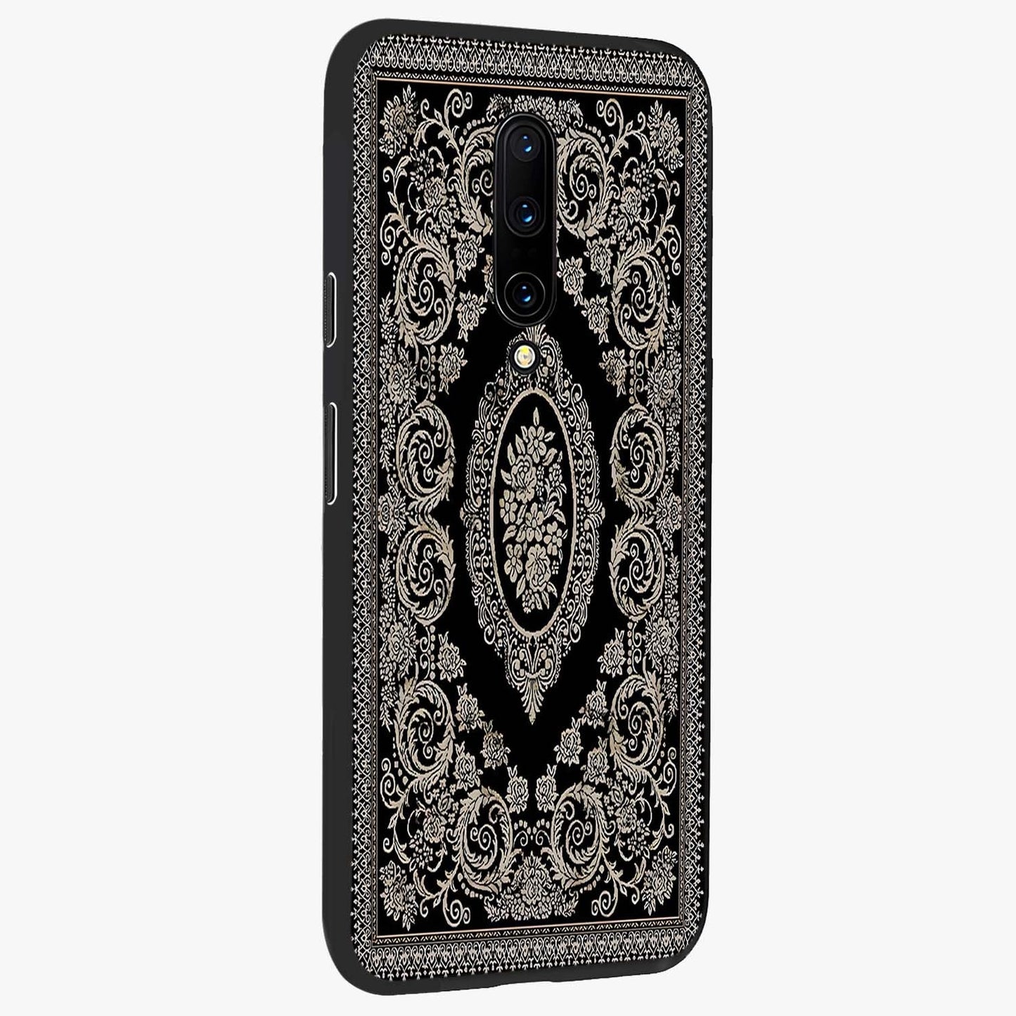 Noir Bloom Elegance Glass Case upright view showcasing graceful floral artwork with luxurious dark theme.