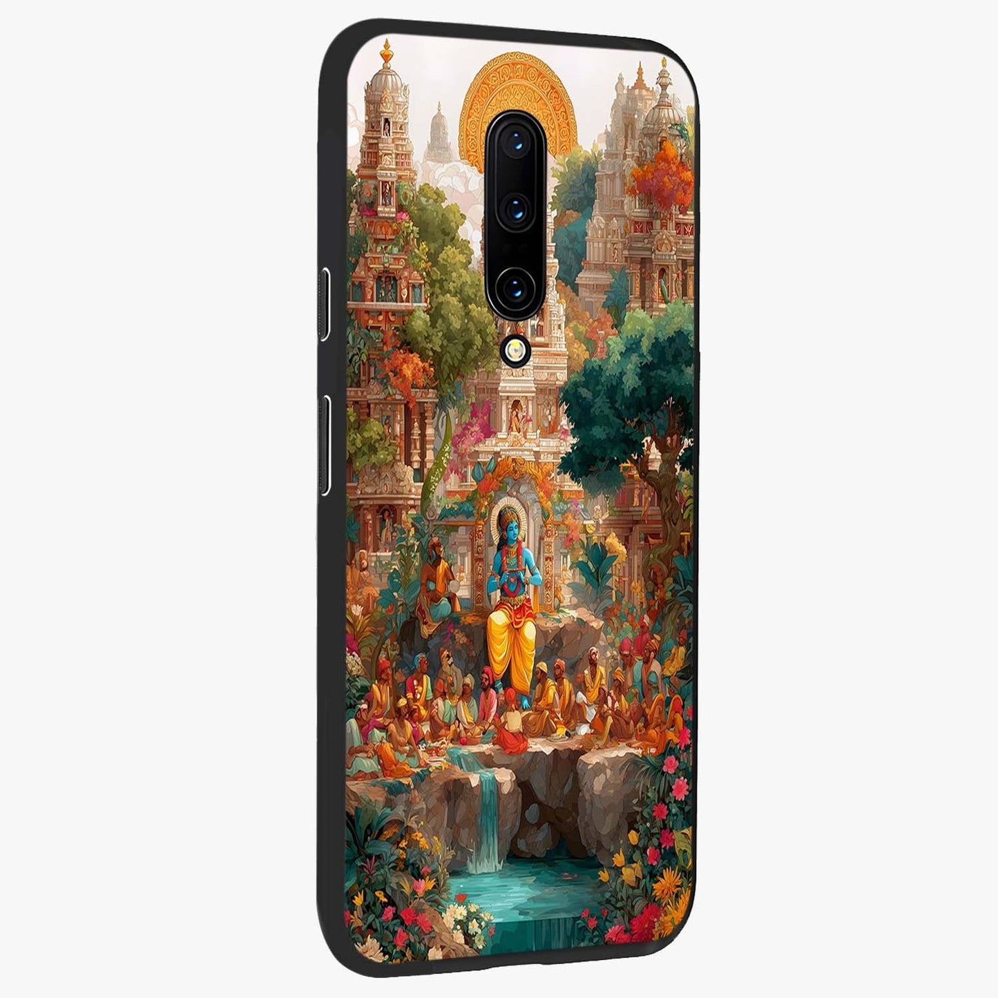 Sacred Sunlight Gods Glass Case upright view showcasing glowing divine artwork with sacred mythological theme.