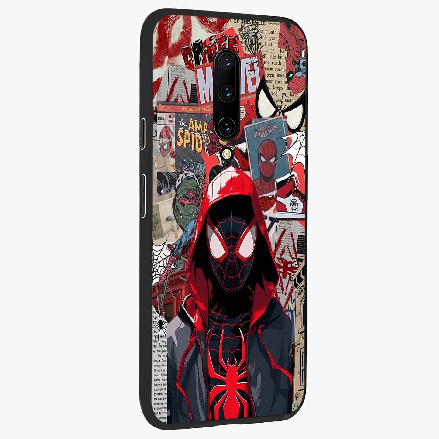 Spider Collage Street Glass Case upright view showcasing bold superhero artwork with urban street theme.