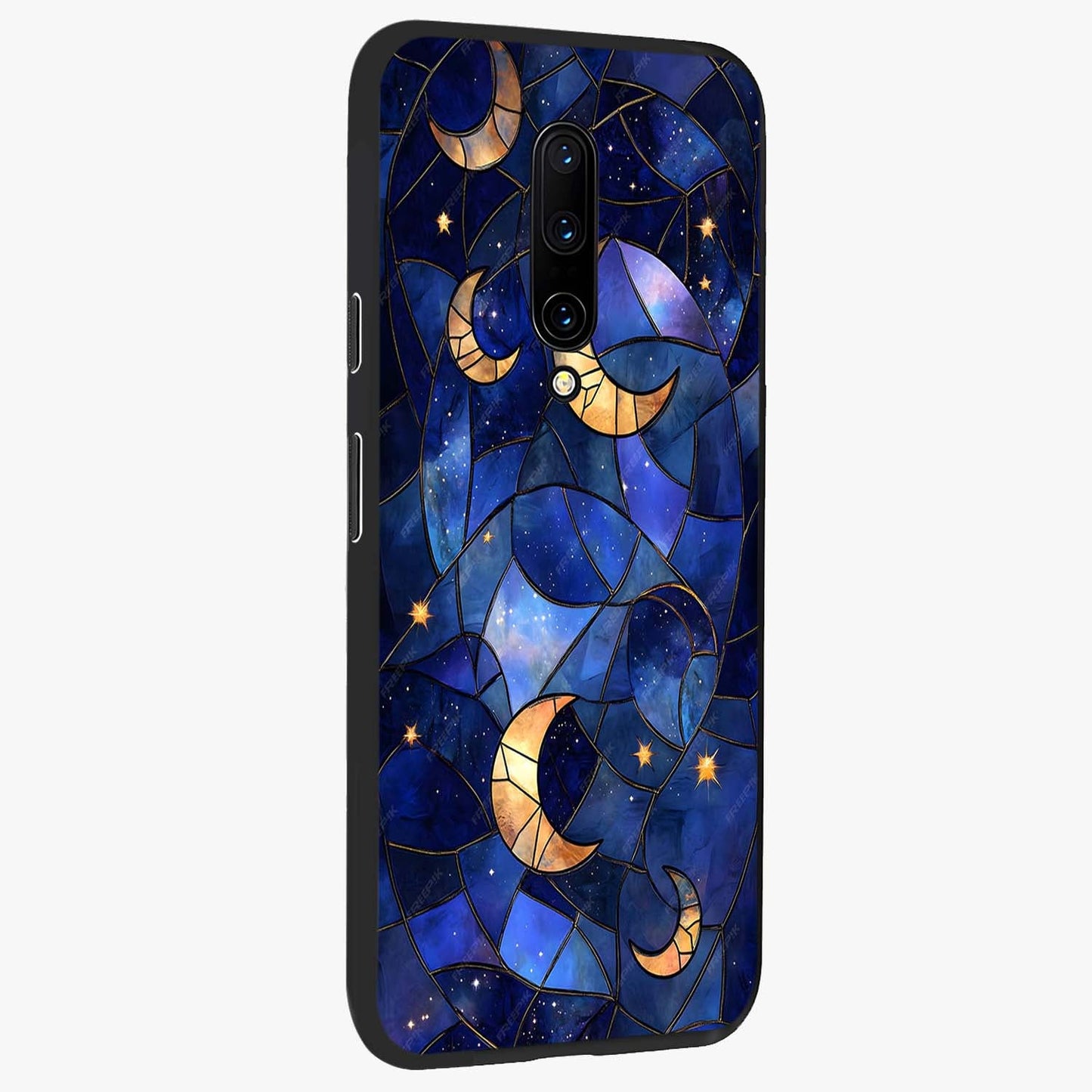 Starlit Sky Tapestry Glass Case upright view showcasing elegant starry sky artwork with cosmic decorative theme.