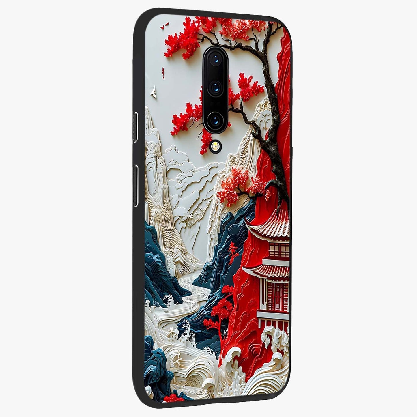 Whispers Of Sakura Waves Glass Case upright view showcasing delicate cherry blossom artwork with elegant nature theme.