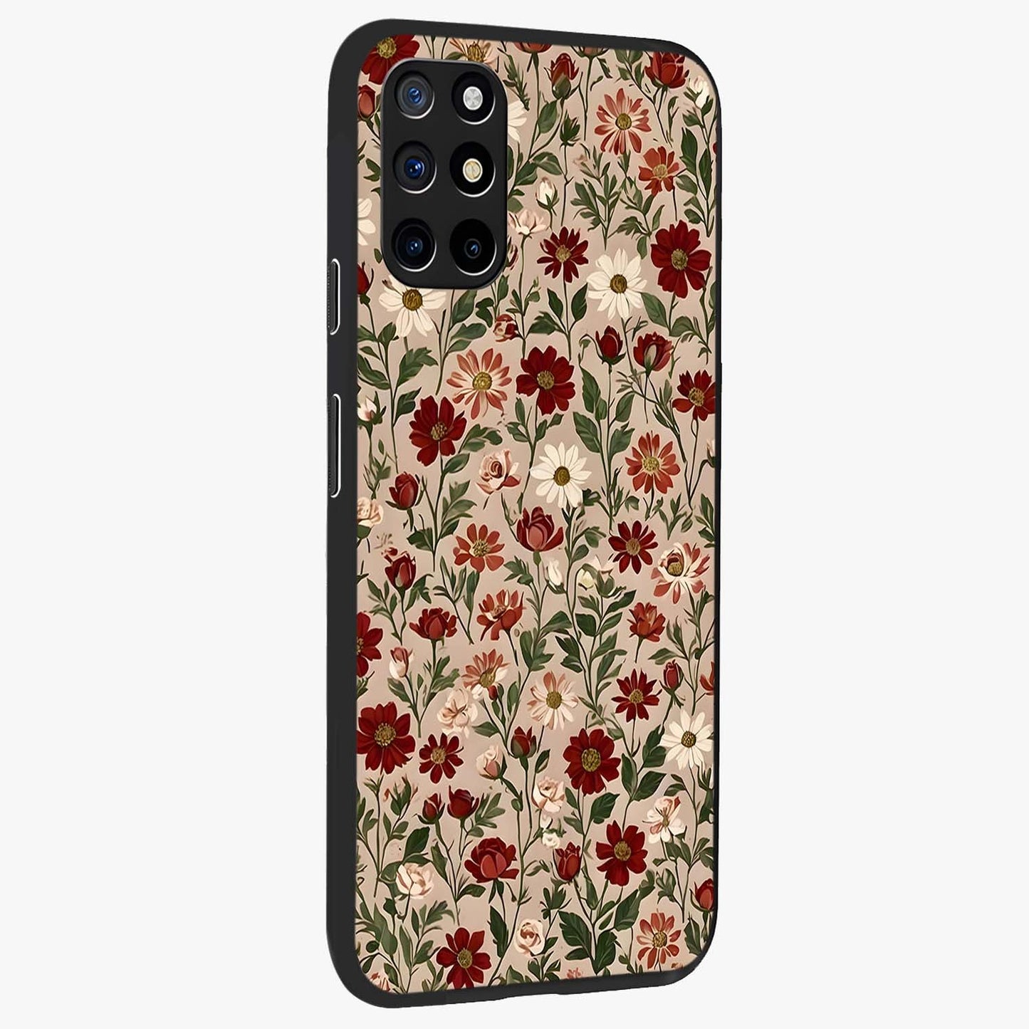 Biege Flower With Leaf Glass Case upright view showcasing delicate beige flower illustration with clean botanical style.