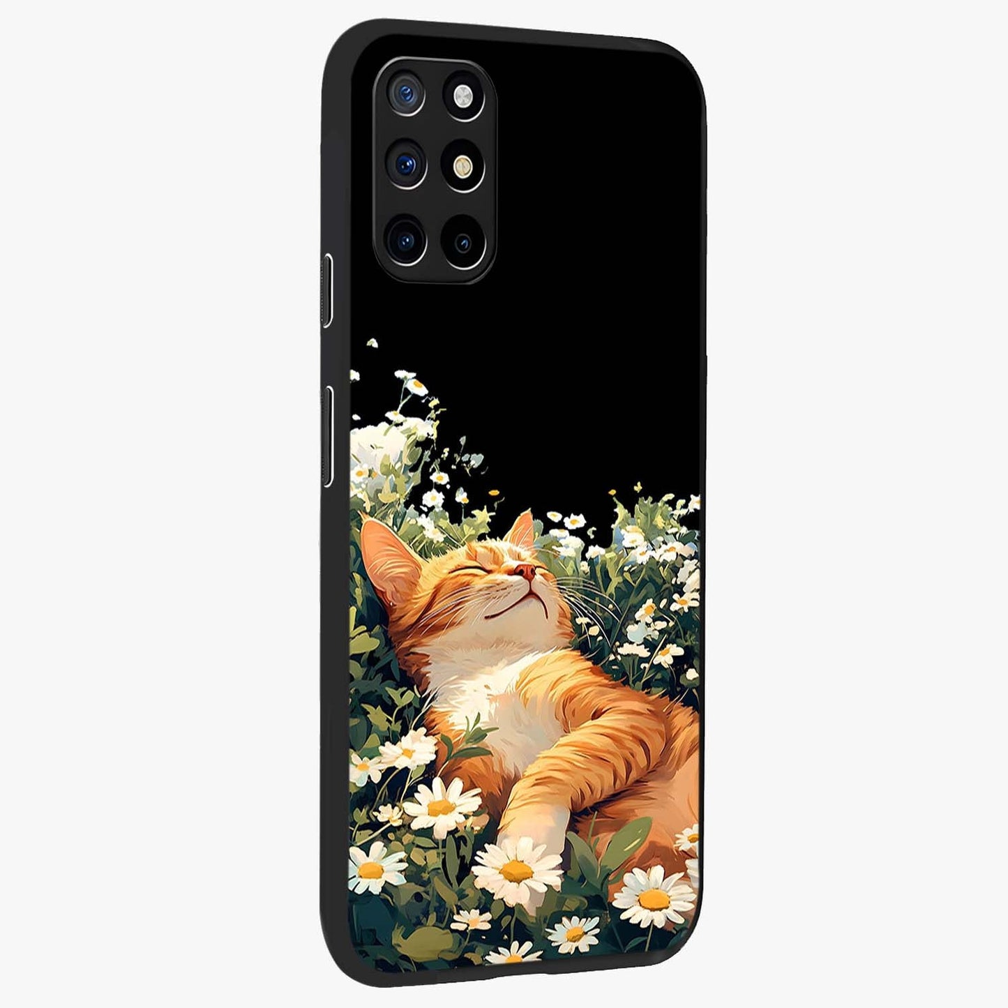 Blissful Bloom Cat Glass Case upright view showcasing charming cat design surrounded by blooming floral elements.