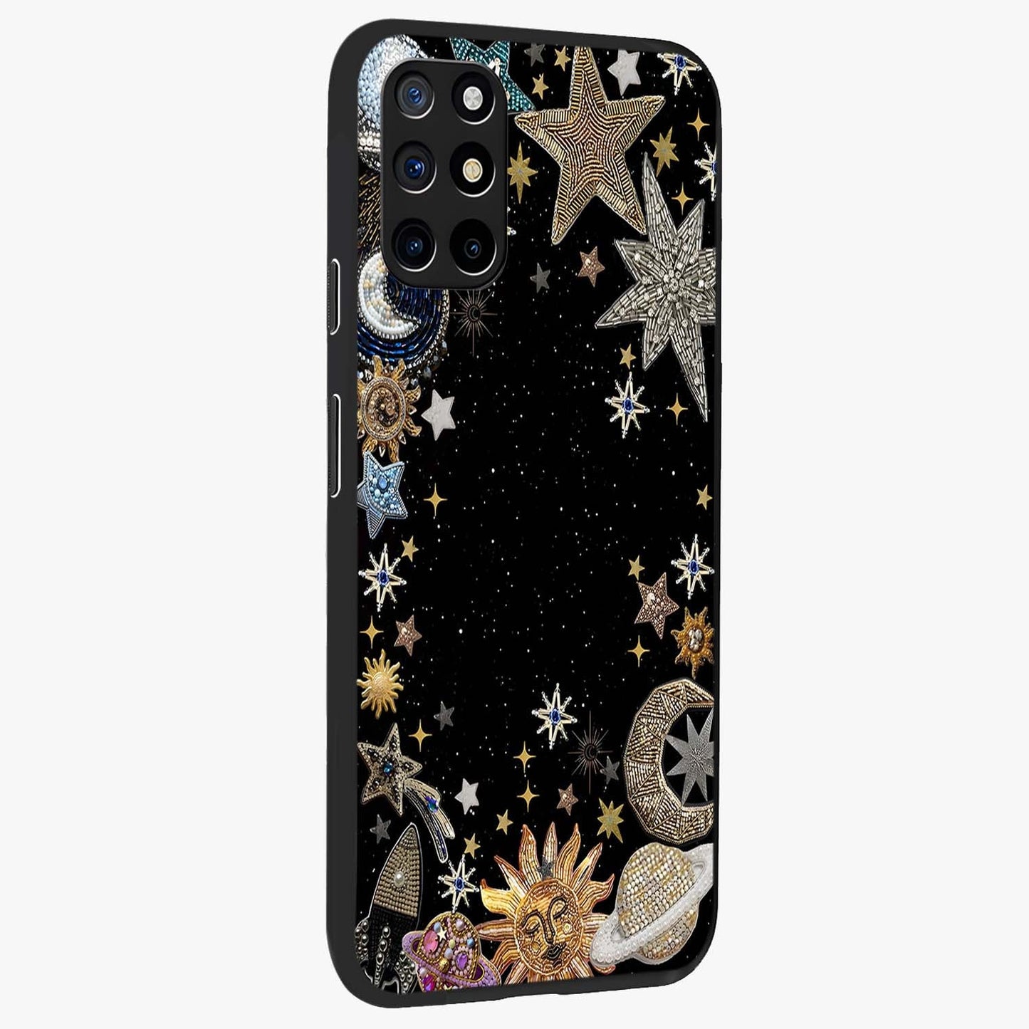 Galactic Jewel Stars Glass Case upright view showcasing glittering star jewel artwork with vibrant galaxy theme.