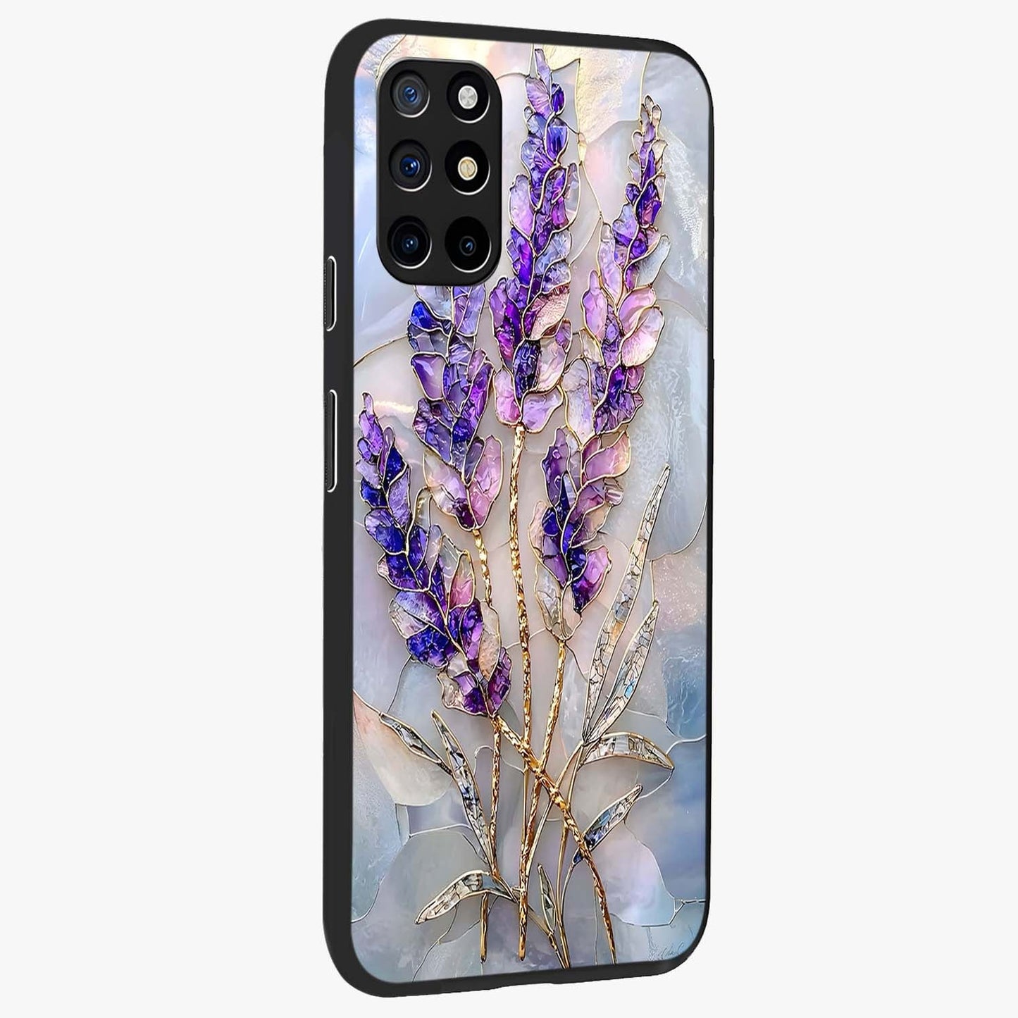 Lavender Dream Glow Glass Case upright view showcasing radiant lavender glow artwork with calming dreamy theme.