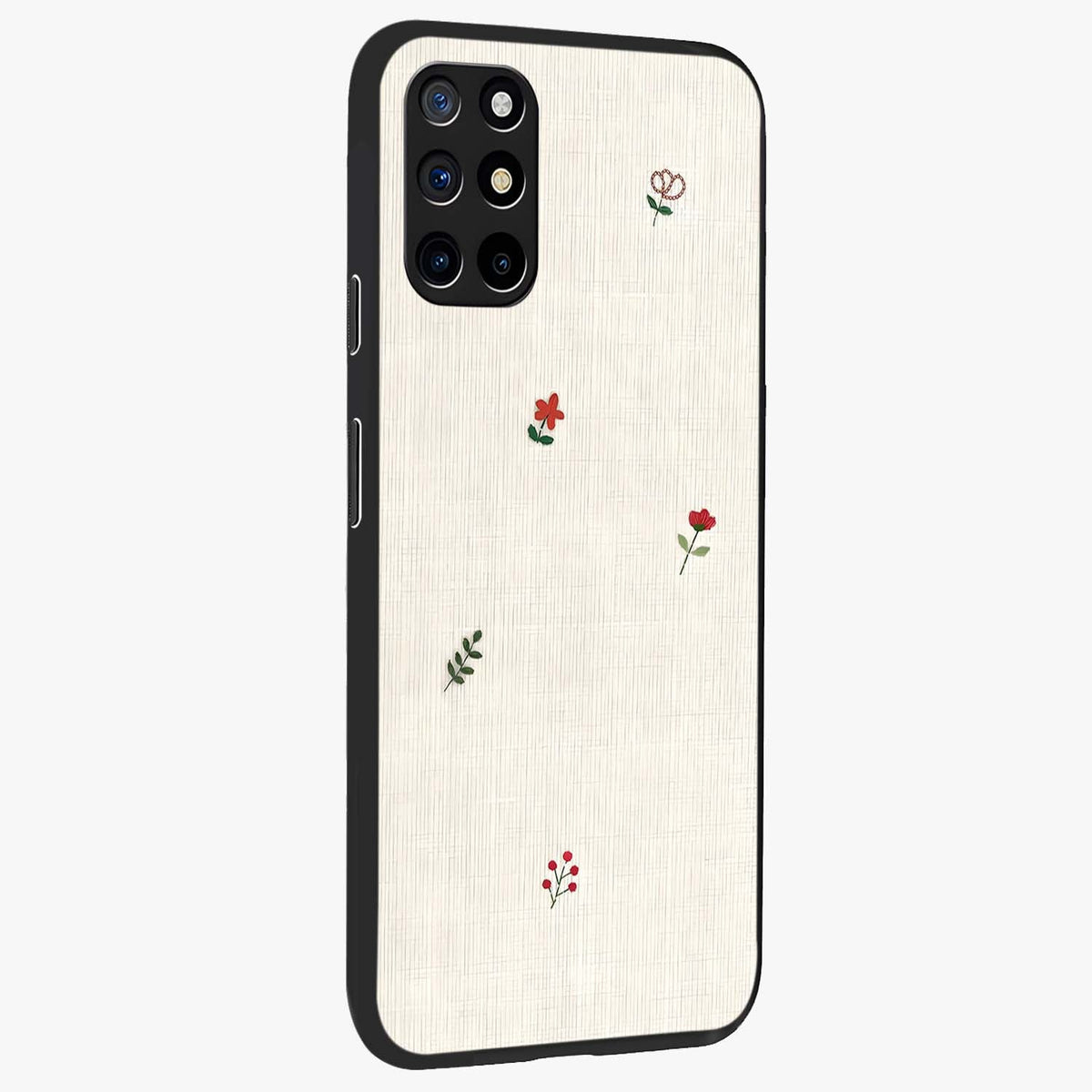 Minimalistic Blue With White Flower Pattern Glass Case upright view showcasing clean white flower artwork with calming blue theme.