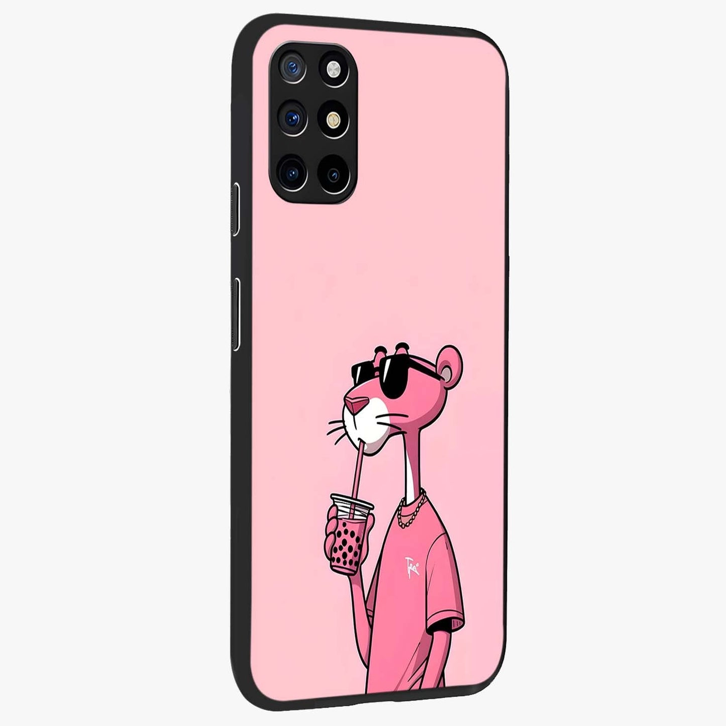 Pink Panther Glass Case upright view showcasing fun animated artwork with stylish retro cartoon theme.