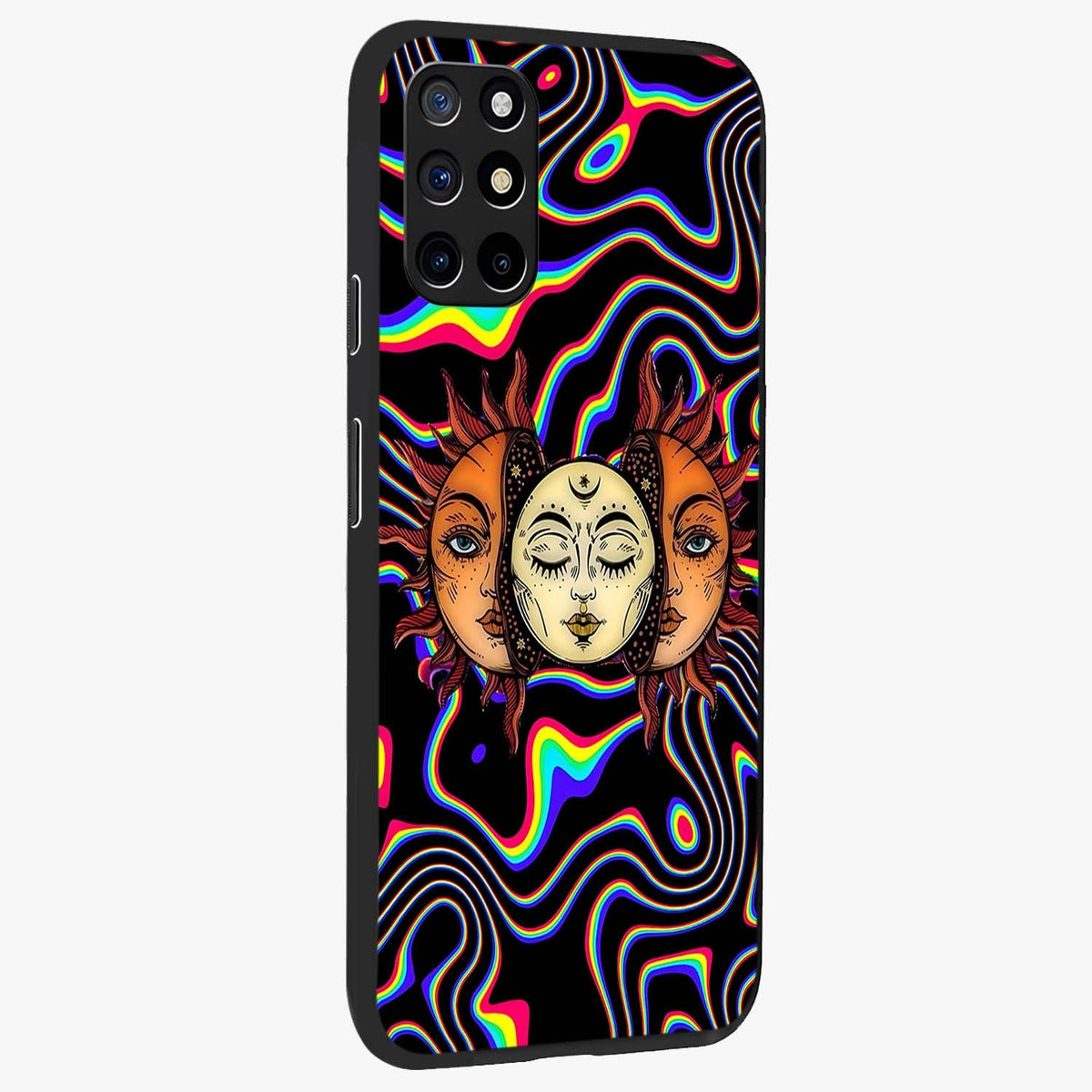 Psychedelic Sun Glass Case upright view showcasing trippy sun artwork with bold psychedelic theme.