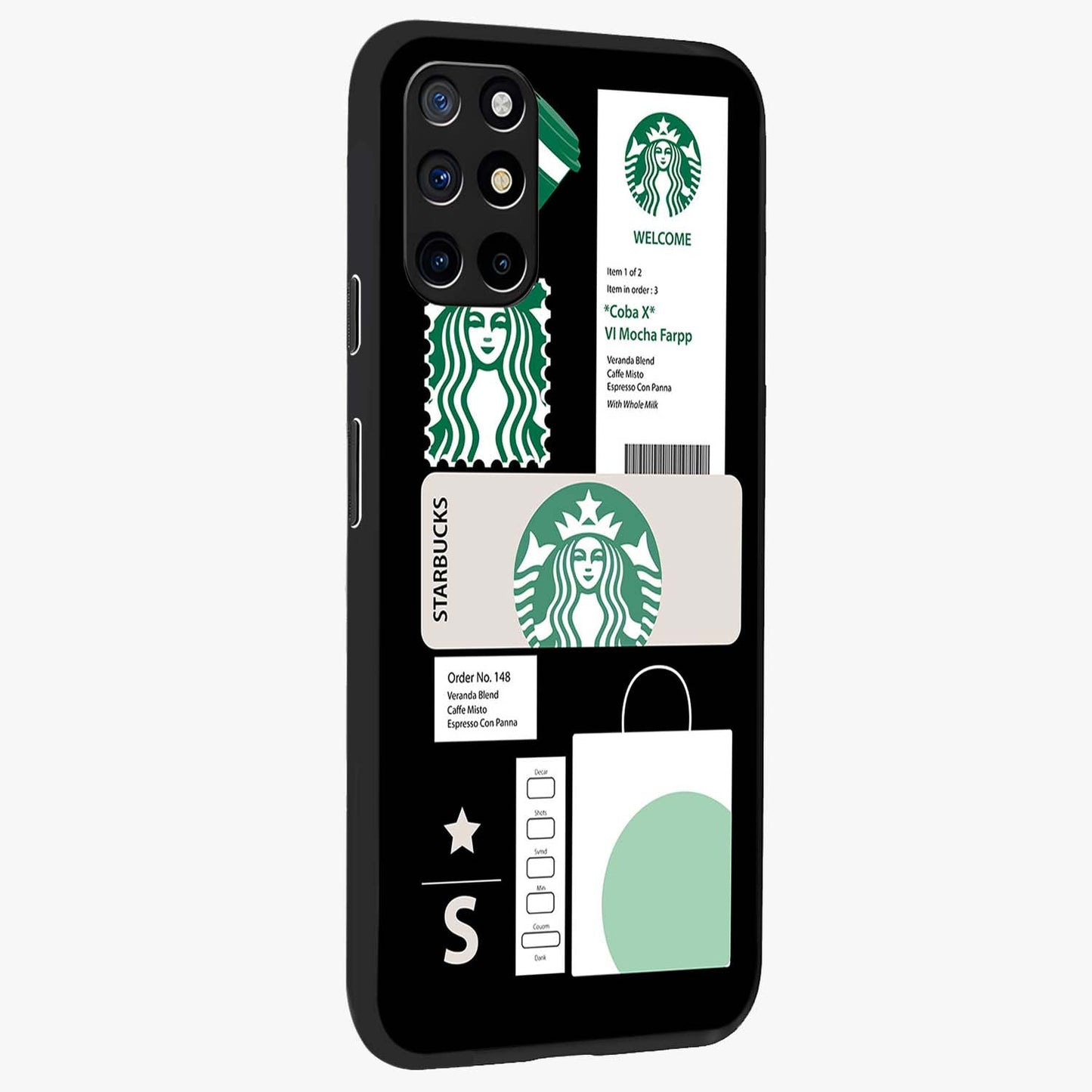 Starbucks Mocha Glass Case upright view showcasing trendy coffee inspired artwork with modern lifestyle theme.