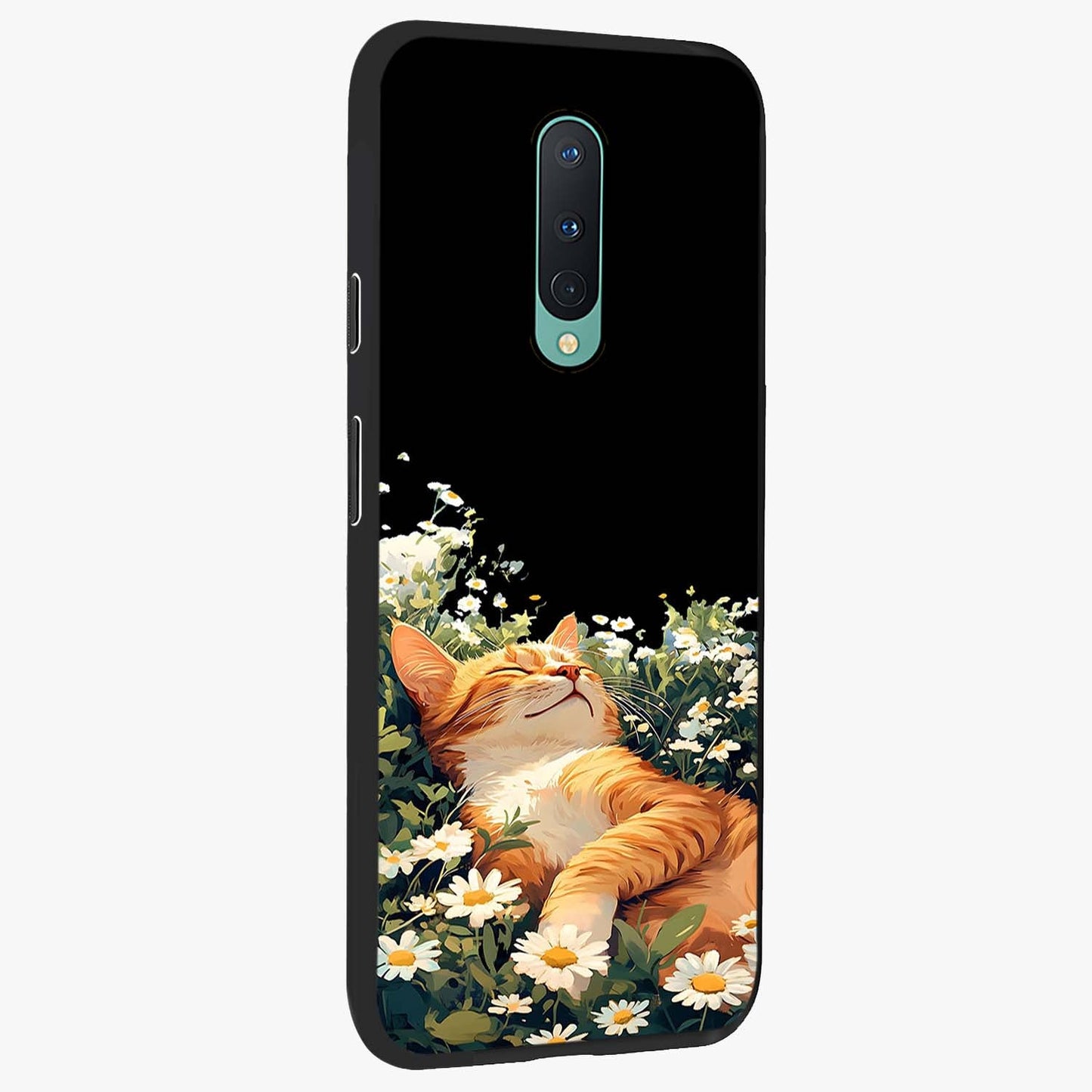 Blissful Bloom Cat Glass Case upright view showcasing charming cat design surrounded by blooming floral elements.