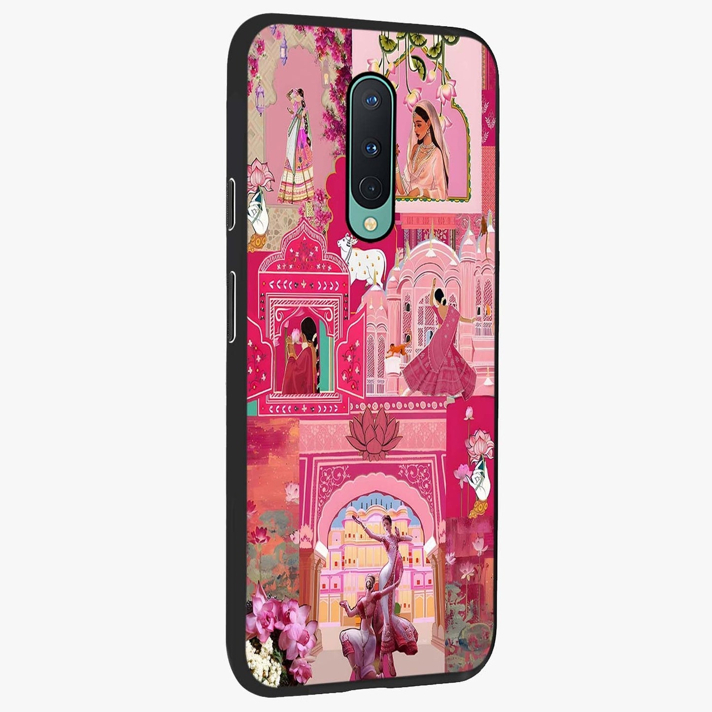 Blossoms of Rajasthan Glass Case upright view showcasing colorful floral design inspired by traditional Indian art.