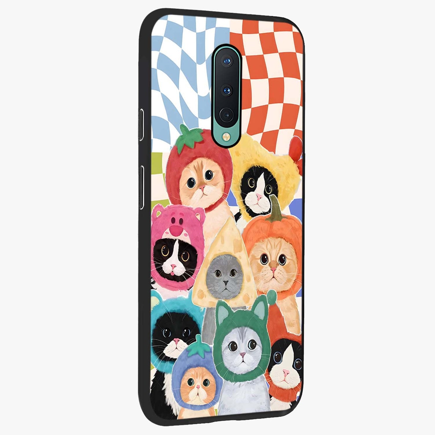 Cats in Fruits Glass Case upright view showcasing charming cat artwork with fun fruity theme.