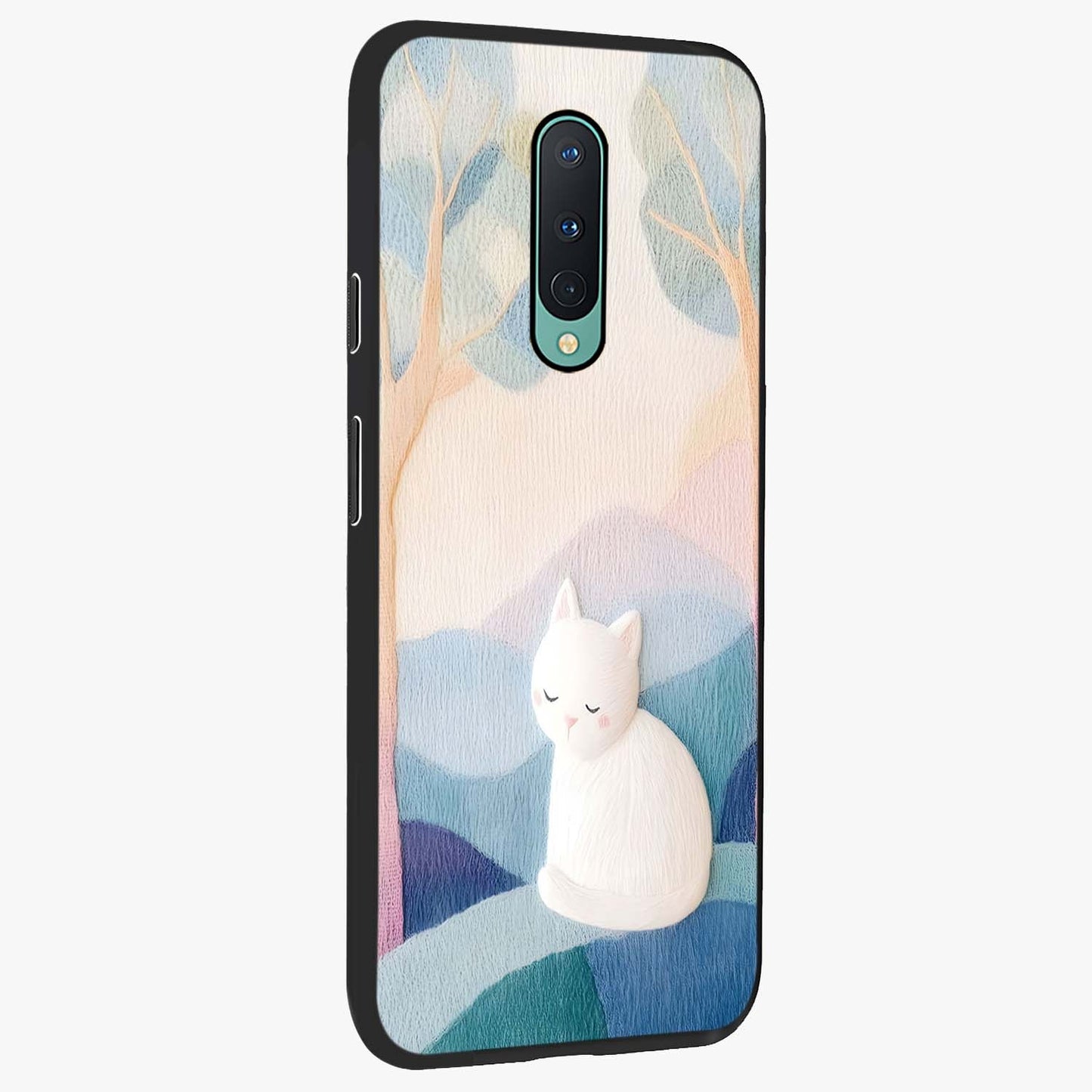 Cotton Dream Cat Glass Case upright view showcasing charming cat artwork with cozy dreamy theme.