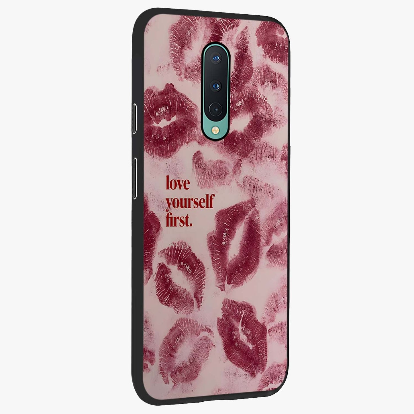 Crimson Kiss Love Glass Case upright view showcasing expressive romantic artwork with deep crimson theme.
