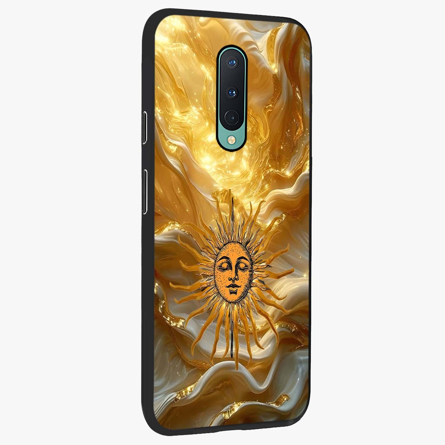 Eternal Golden Glow Glass Case upright view showcasing luminous golden artwork with luxurious visual theme.