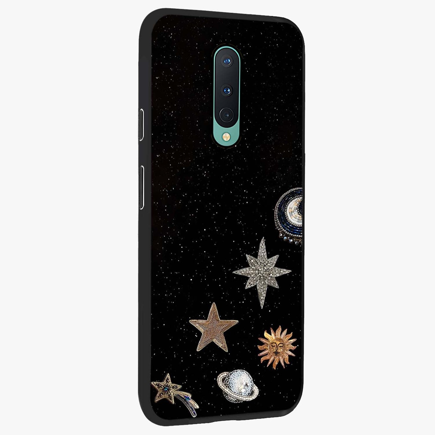 Galactic Charm Glow Glass Case upright view showcasing glowing cosmic charm artwork with magical celestial style.