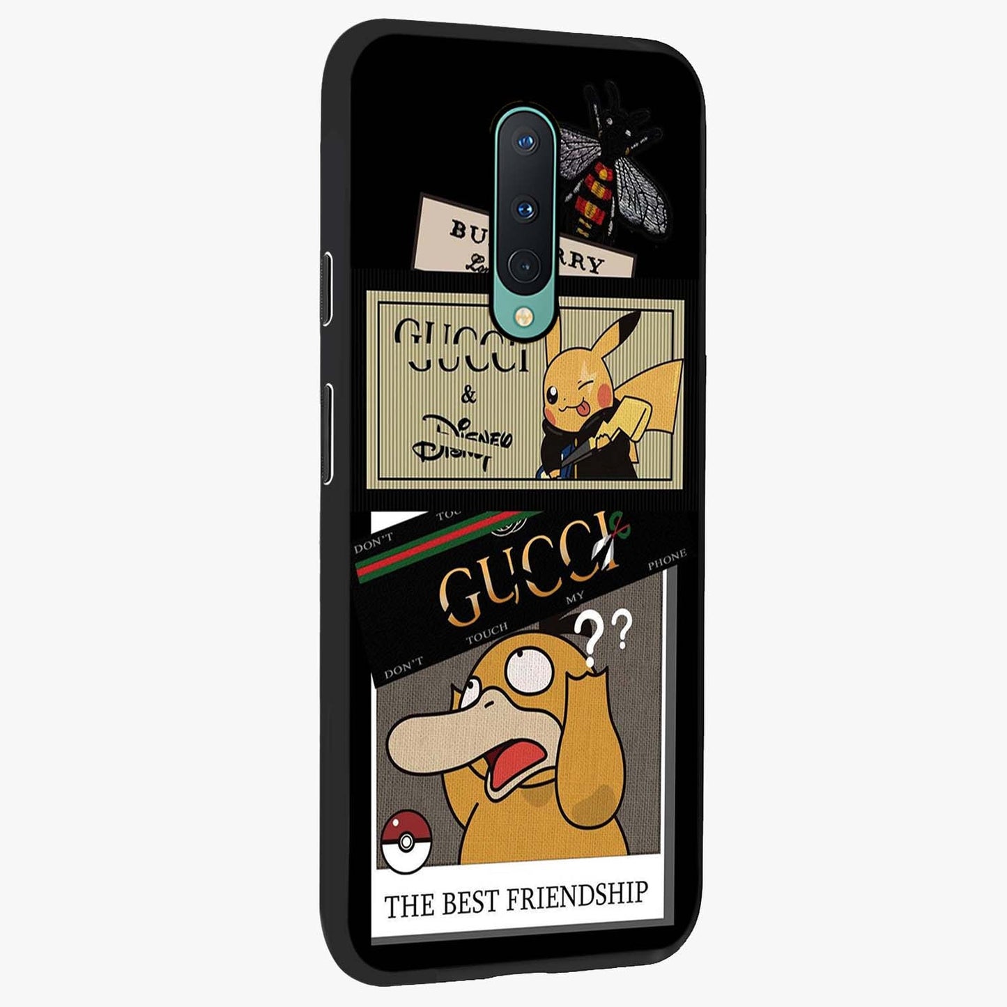 Gucci Play Mashup Glass Case upright view showcasing trendy luxury inspired artwork with modern fashion theme.