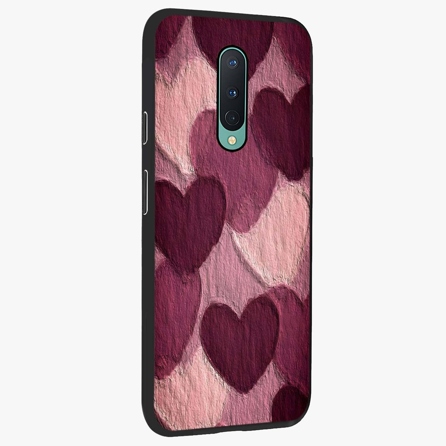 Layered Paper Hearts Glass Case upright view showcasing decorative layered heart artwork with sweet love theme.