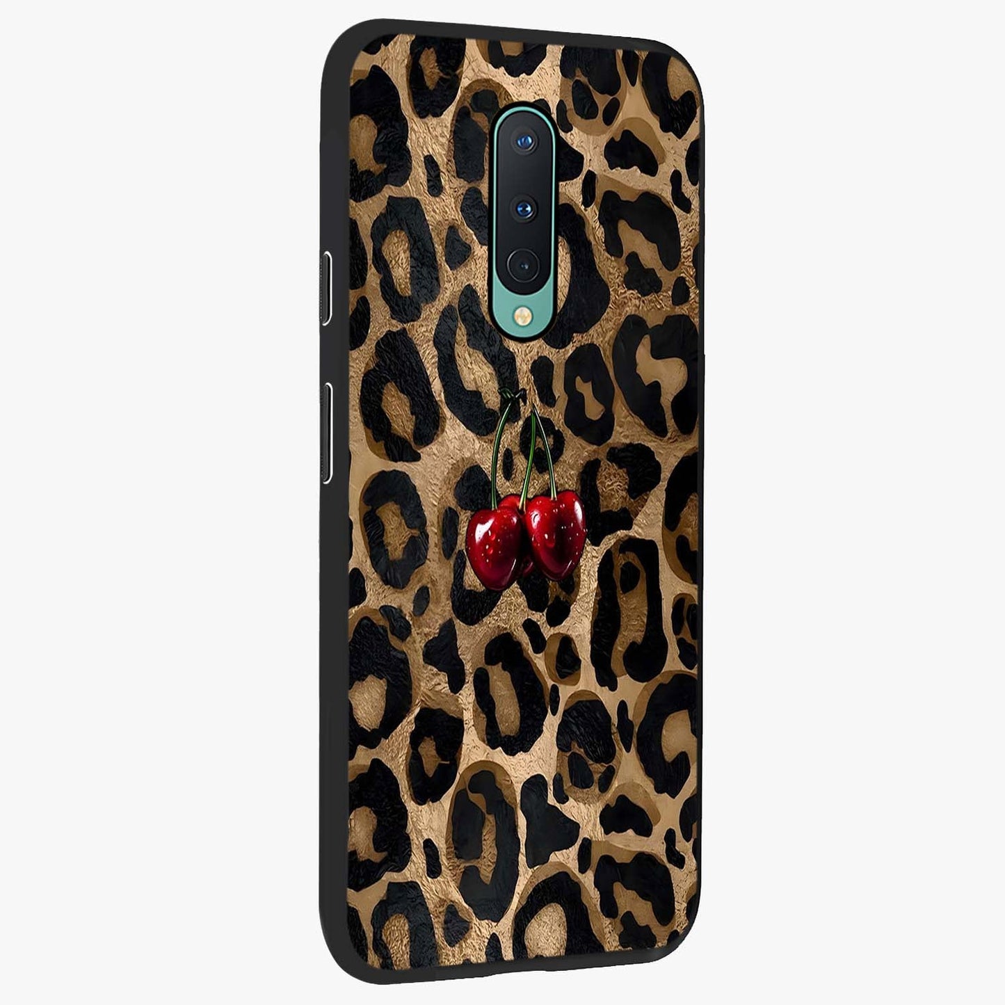 Leopard Wild Cherry Glass Case upright view showcasing stylish leopard pattern artwork with trendy fashion theme.