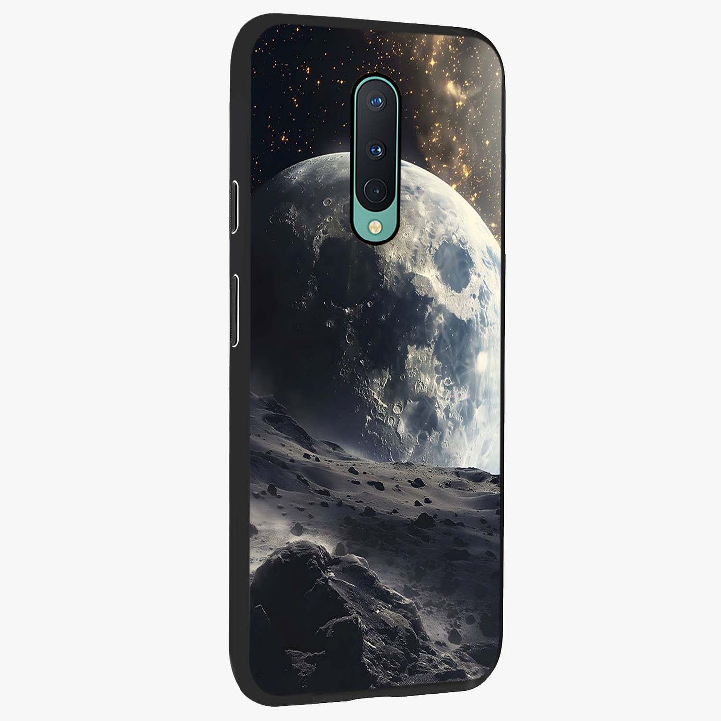 Lunar Horizon Glow Glass Case upright view showcasing radiant lunar artwork with calm cosmic theme.