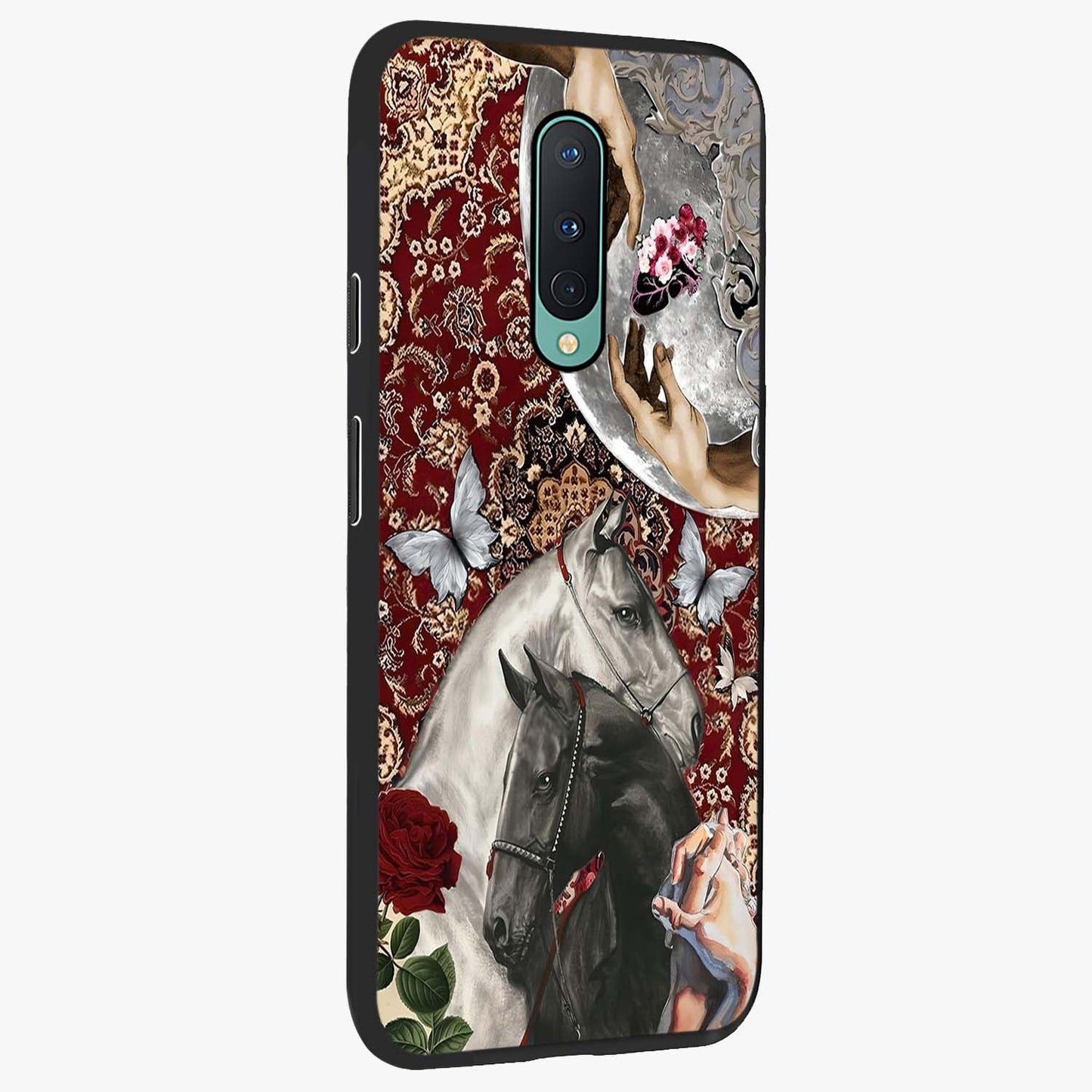 Moonlit Royal Stallion Glass Case upright view showcasing dramatic horse artwork with glowing moon themed design.