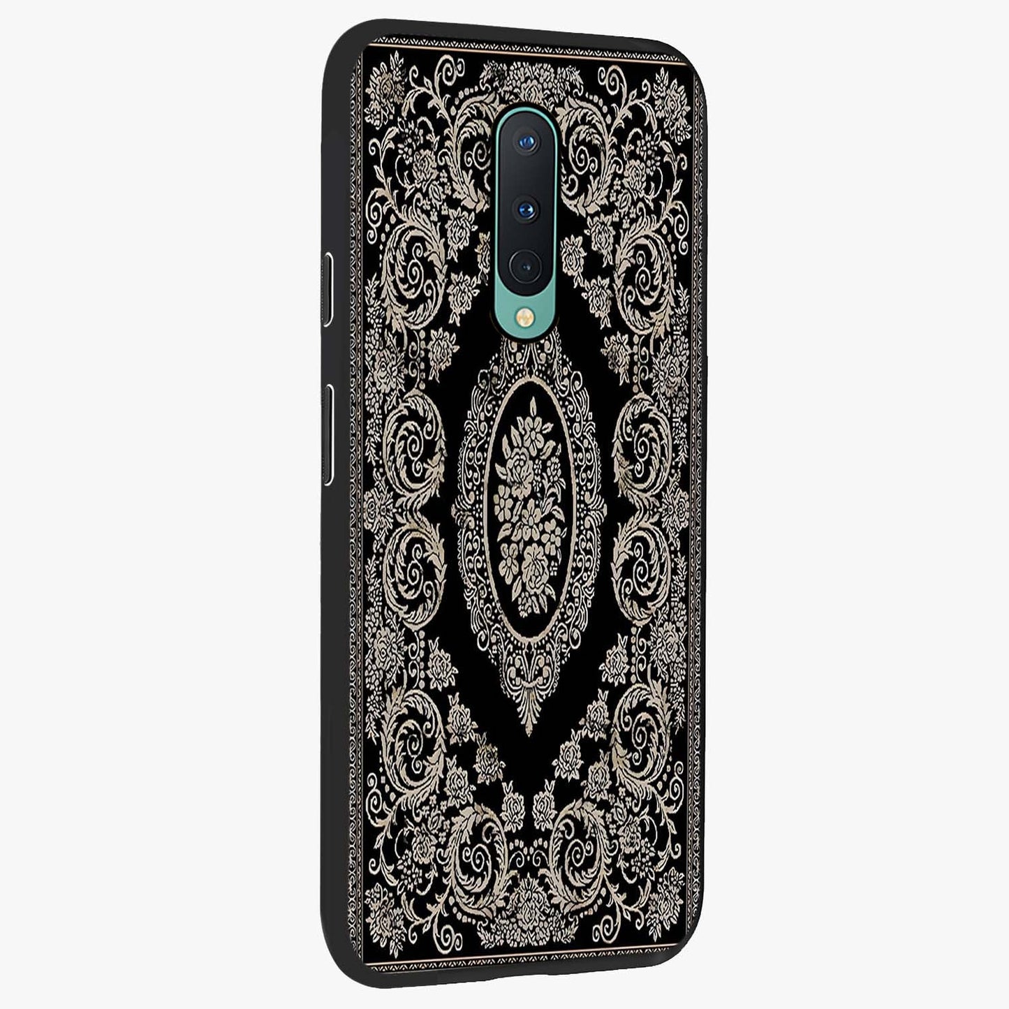 Noir Bloom Elegance Glass Case upright view showcasing graceful floral artwork with luxurious dark theme.