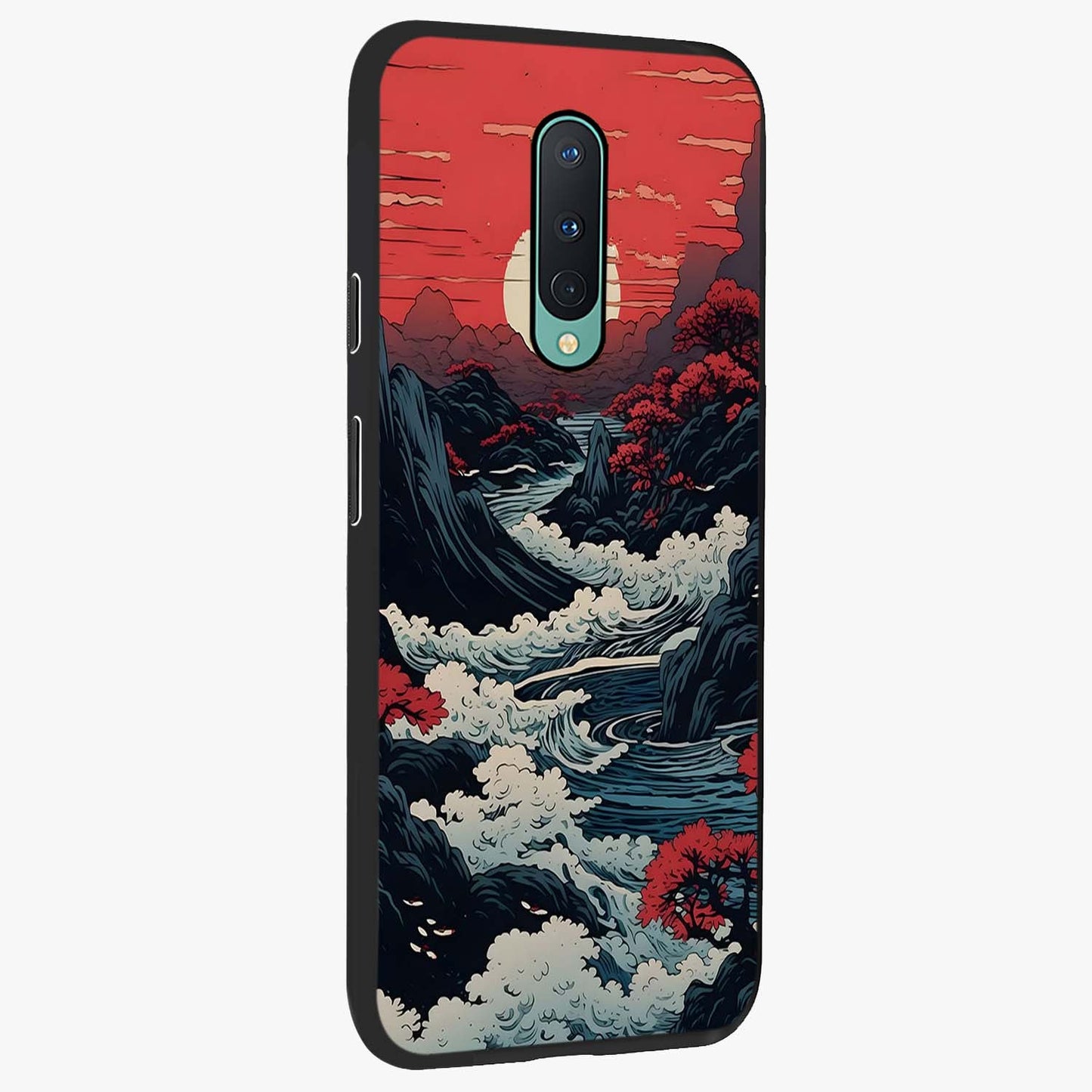 Red Sunset Scenery Glass Case upright view showcasing dramatic sunset scenery artwork with warm nature theme.