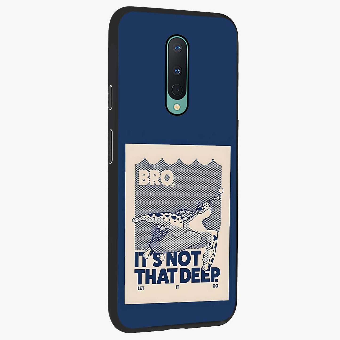 Worry Less Swim Glass Case upright view showcasing cheerful artistic artwork with carefree inspirational theme.