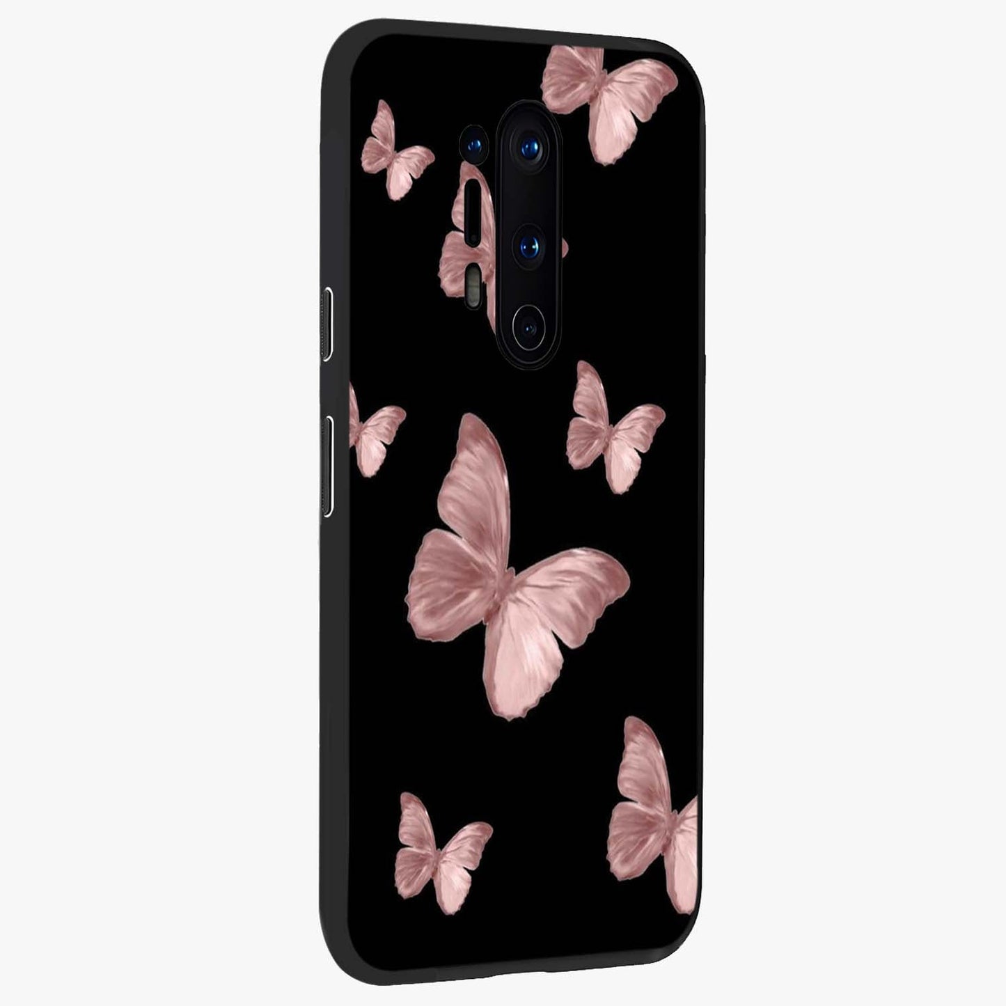 Butterfly Pattern Glass Case upright view showcasing graceful butterfly artwork with soft decorative theme.