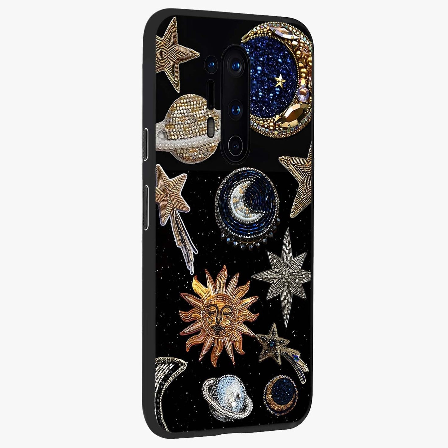 Celestial Gem Constellations Glass Case upright view showcasing cosmic constellation artwork with celestial aesthetic style.