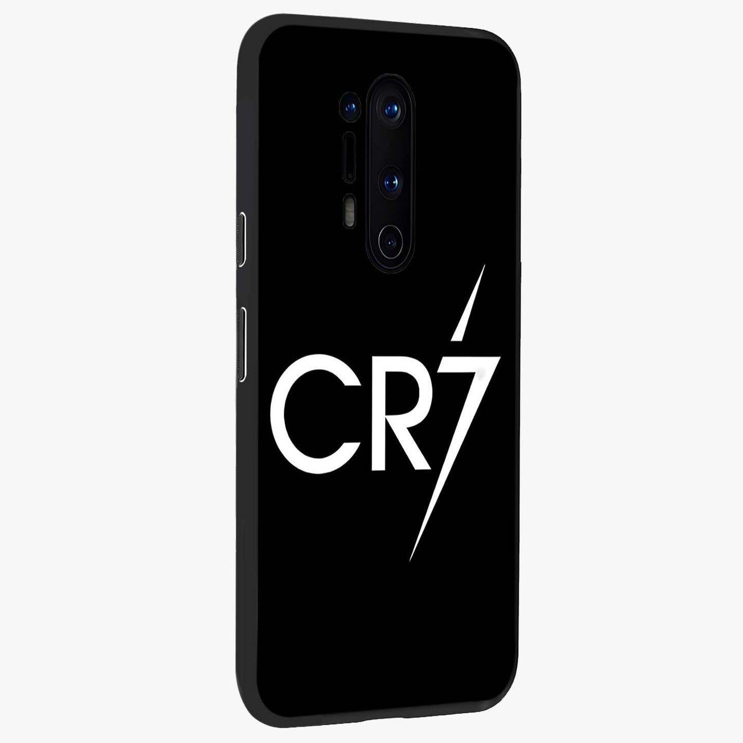 Cr7 Elite Strike Glass Case upright view showcasing energetic football inspired design with modern sports aesthetic.