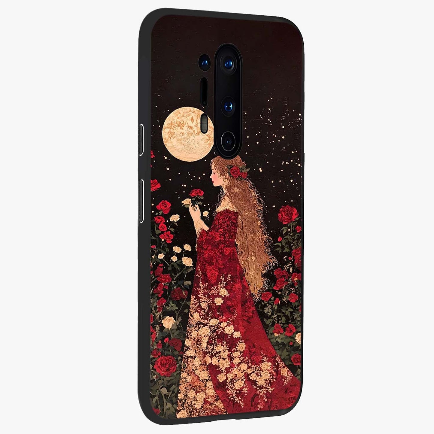 Crimson Dreams Glass Case upright view showcasing dreamy red toned artwork with modern aesthetic style.