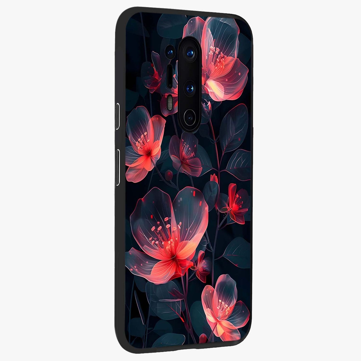 Dark Shade of Flower Glass Case upright view showcasing delicate flower artwork with rich dark floral theme.