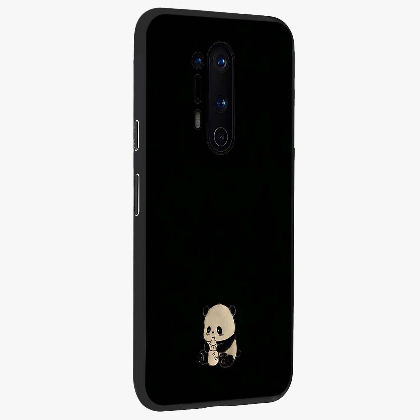 Midnight Panda Love Glass Case upright view showcasing charming panda artwork with playful romantic theme.