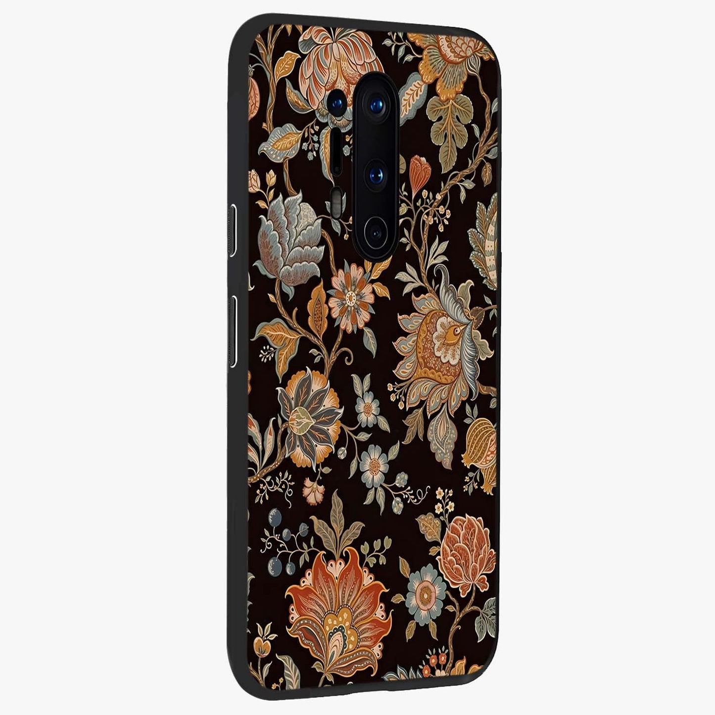 Vintage Floral Dream Glass Case upright view showcasing delicate floral artwork with timeless vintage theme.