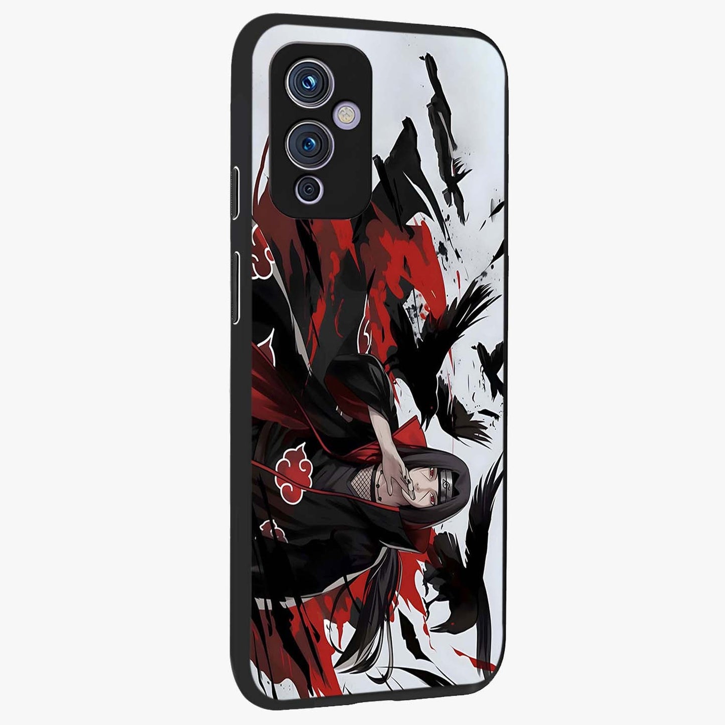 Crimson Crow Illusion Glass Case upright view showcasing striking crow illusion artwork with intense crimson theme.