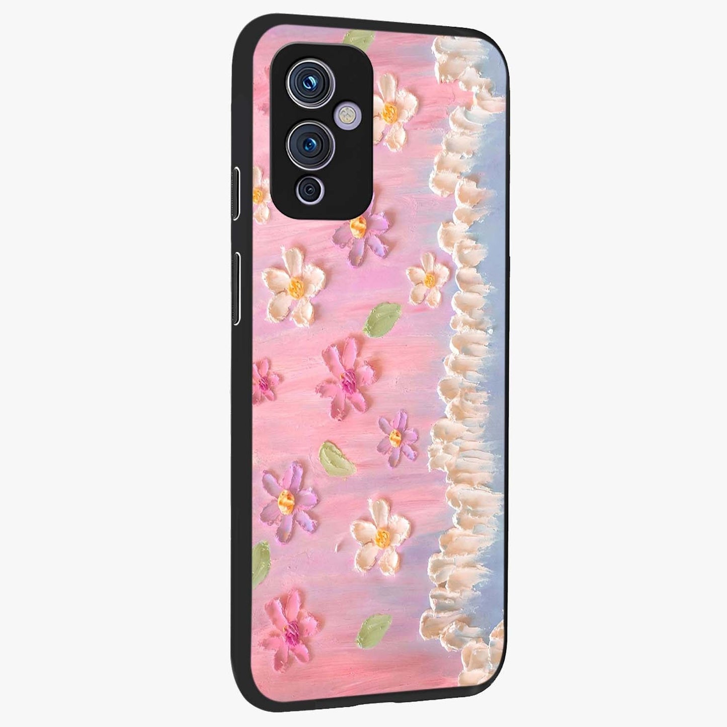 Dreamy Painted Garden Glass Case upright view showcasing vibrant floral garden artwork with artistic nature theme.