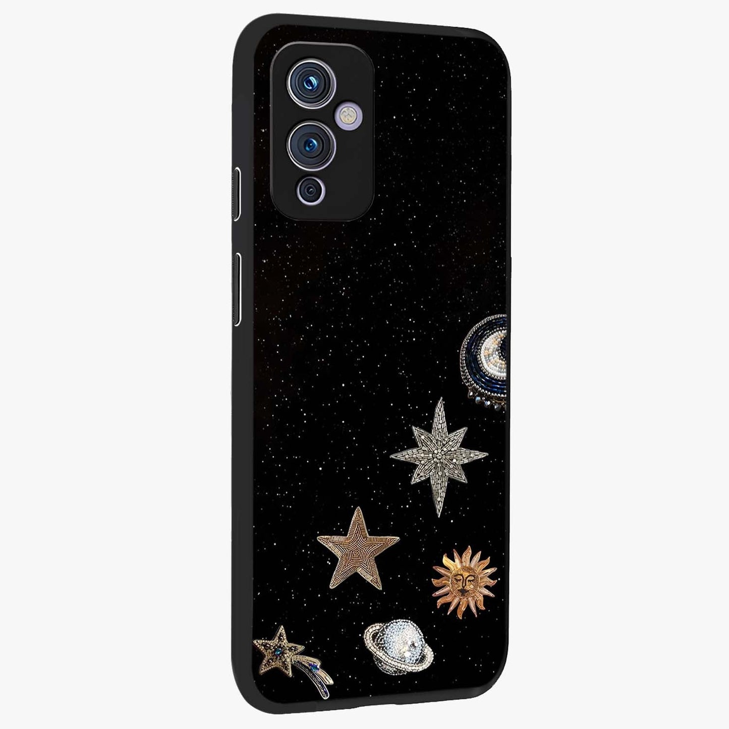Galactic Charm Glow Glass Case upright view showcasing glowing cosmic charm artwork with magical celestial style.