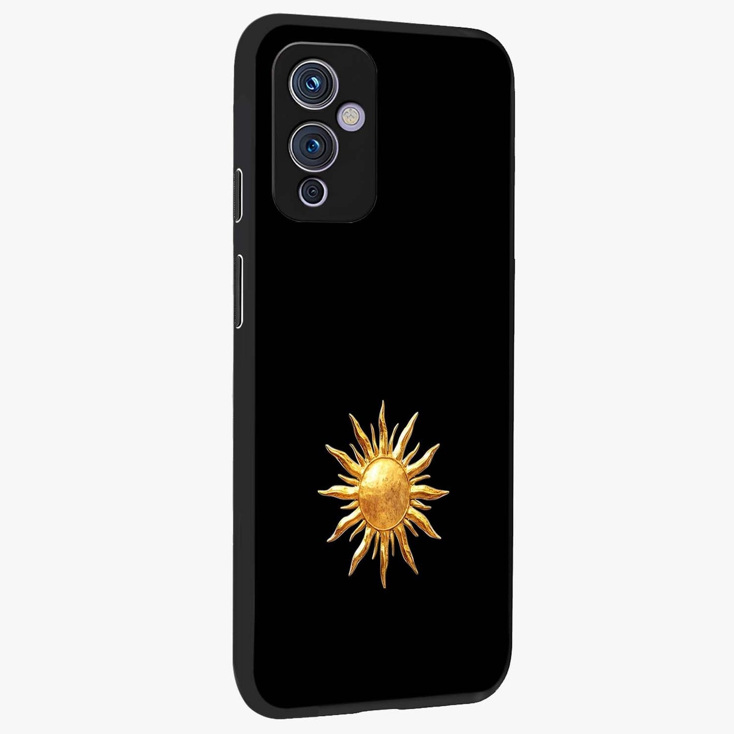 Golden Sun Minimalism Glass Case upright view showcasing haunting graveyard artwork with dramatic dark theme.